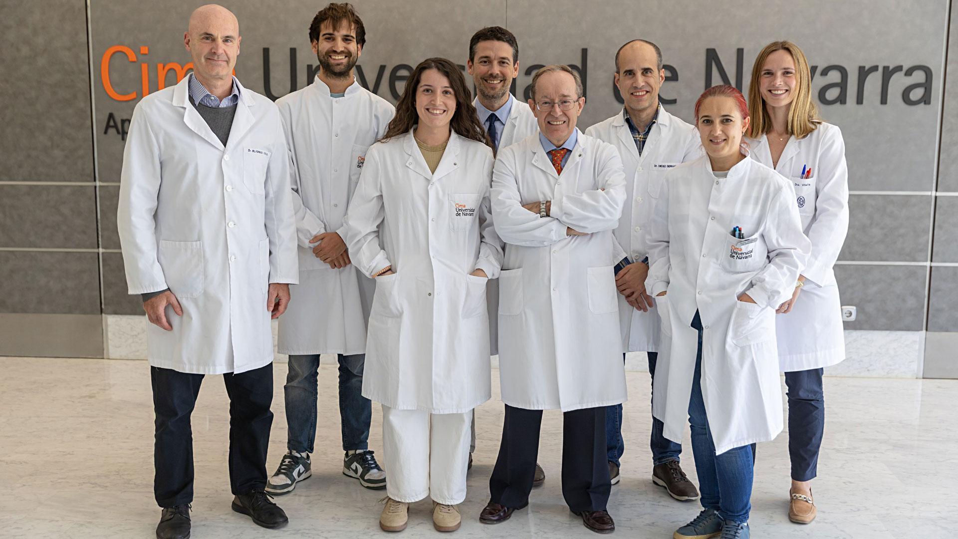 Alfonso Calvo, Sergio León, Nerea Otegui, Miguel Fernández de Sanmamed, Luis Montuenga, Diego Serrano, Miriam Redrado y Anna Vilalta, pertenecientes al grupo de investigación que ha desarrollado el estudio