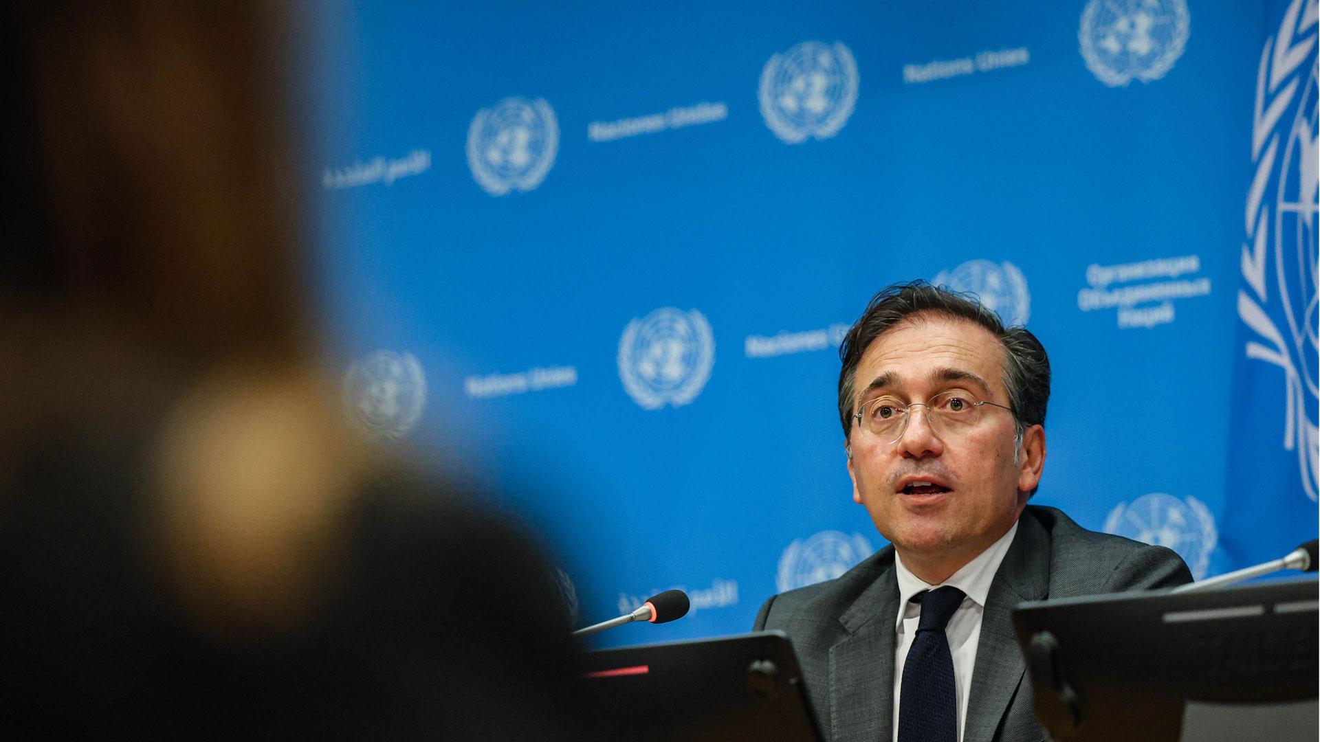 El ministro de Asuntos Exteriores, José Manuel Albares, en Nueva York el pasado día 25