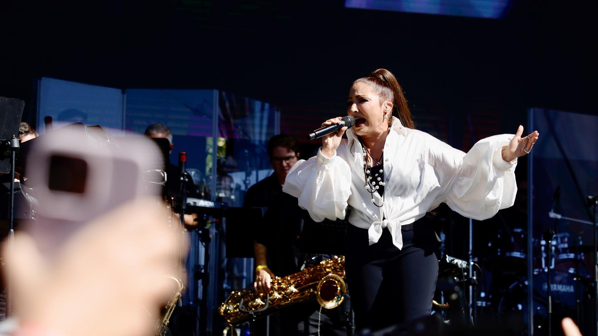 Gloria Estefan, en su actuación el pasado domingo en la plaza de Colón, en Madrid