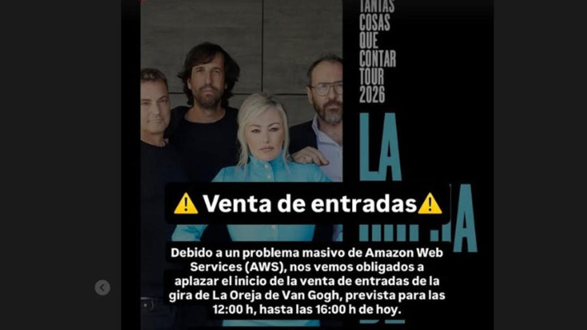 Anuncio publicado en redes sociales con la nueva hora de compra de entradas