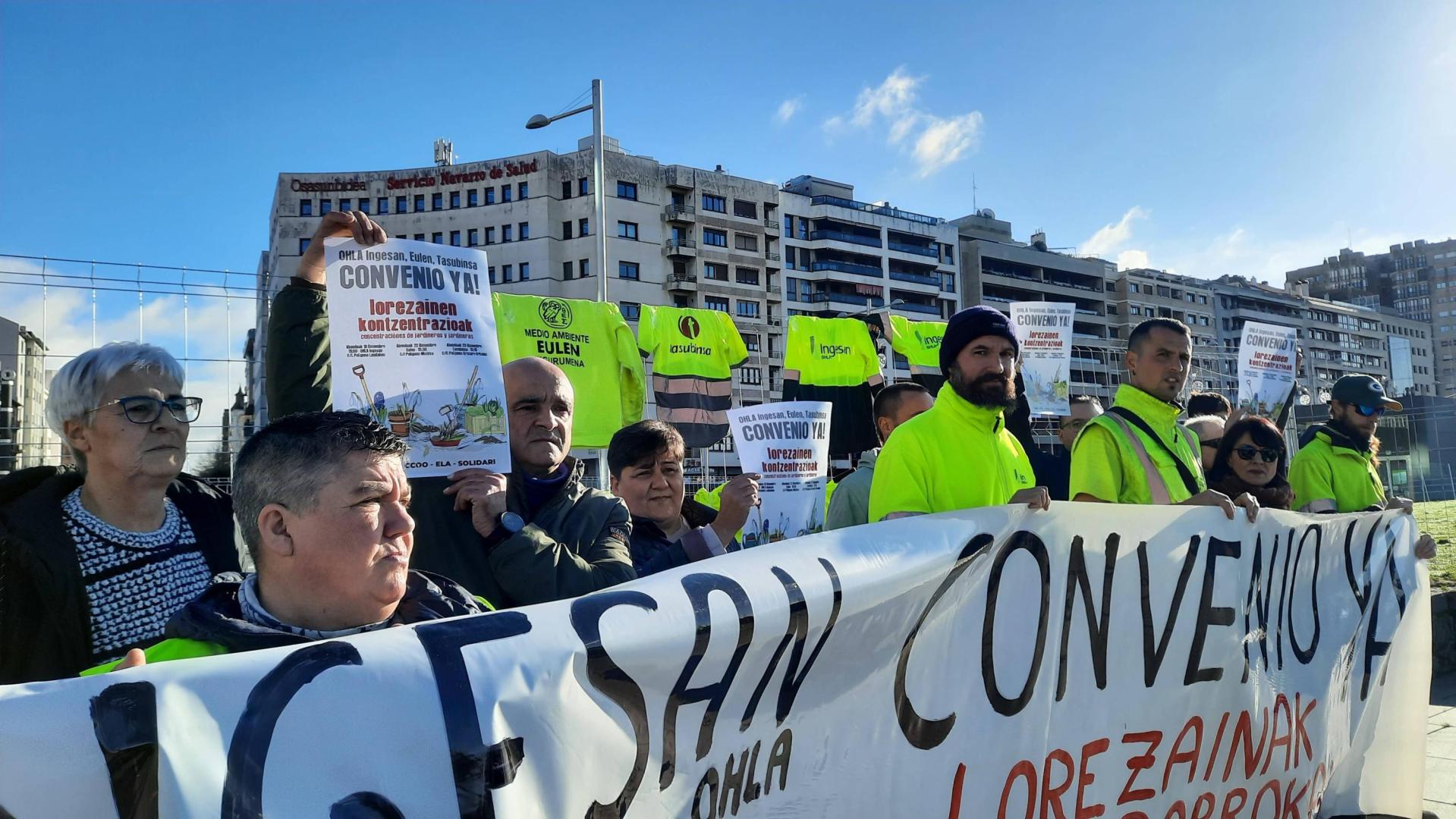 Concentración de este miércoles para pedir un convenio propio de jardineros en Pamplona