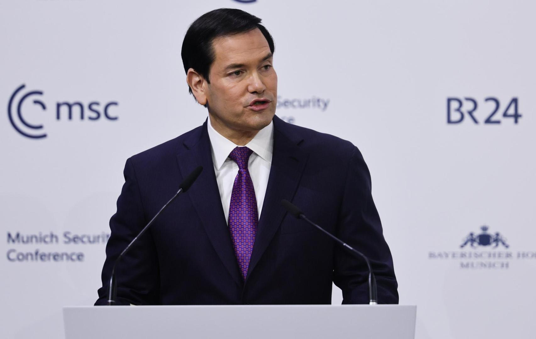 Marco Rubio, secretario de Estado de EEUU, durante su intervención en la Conferencia de Seguridad Internacional