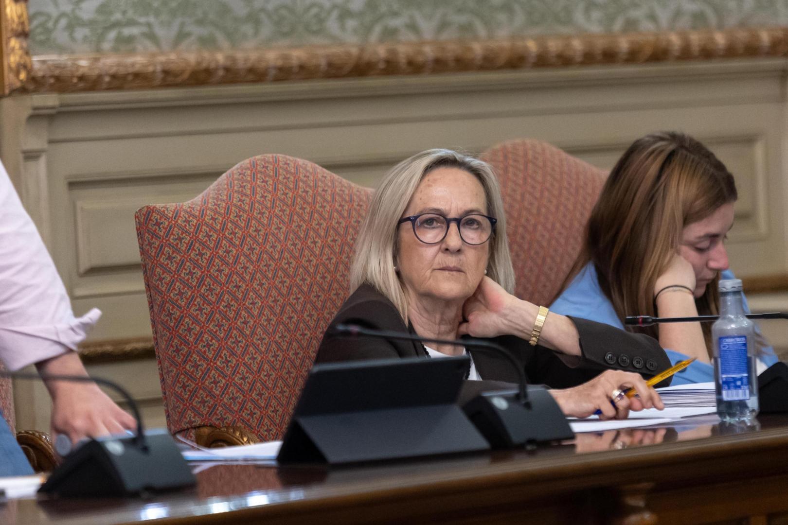 La concejala de Derechos Sociales del Ayuntamiento de Tudela, Anichu Agüera, durante el pleno celebrado este lunes
