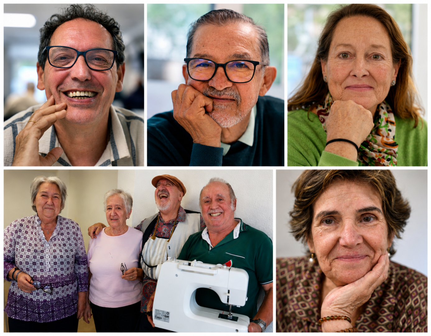 Arriba: Miguel Ángel Ortiz, 62 años, Rubén Darío (70), María Ángeles Hernández ((71). Abajo: Txaro Olleta (70), Sagrario Aragón (71), Juanjo Aragón (74) y Montse Port (68).