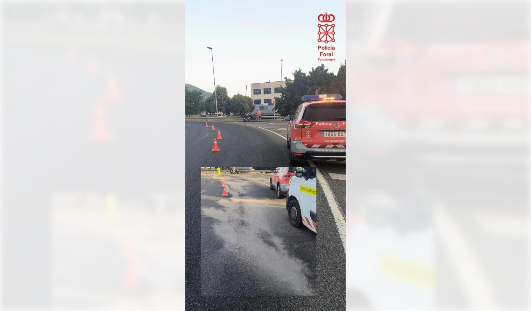 Imagen de los trabajos de Policía Foral en la zona afectada por el vertido de gasoil