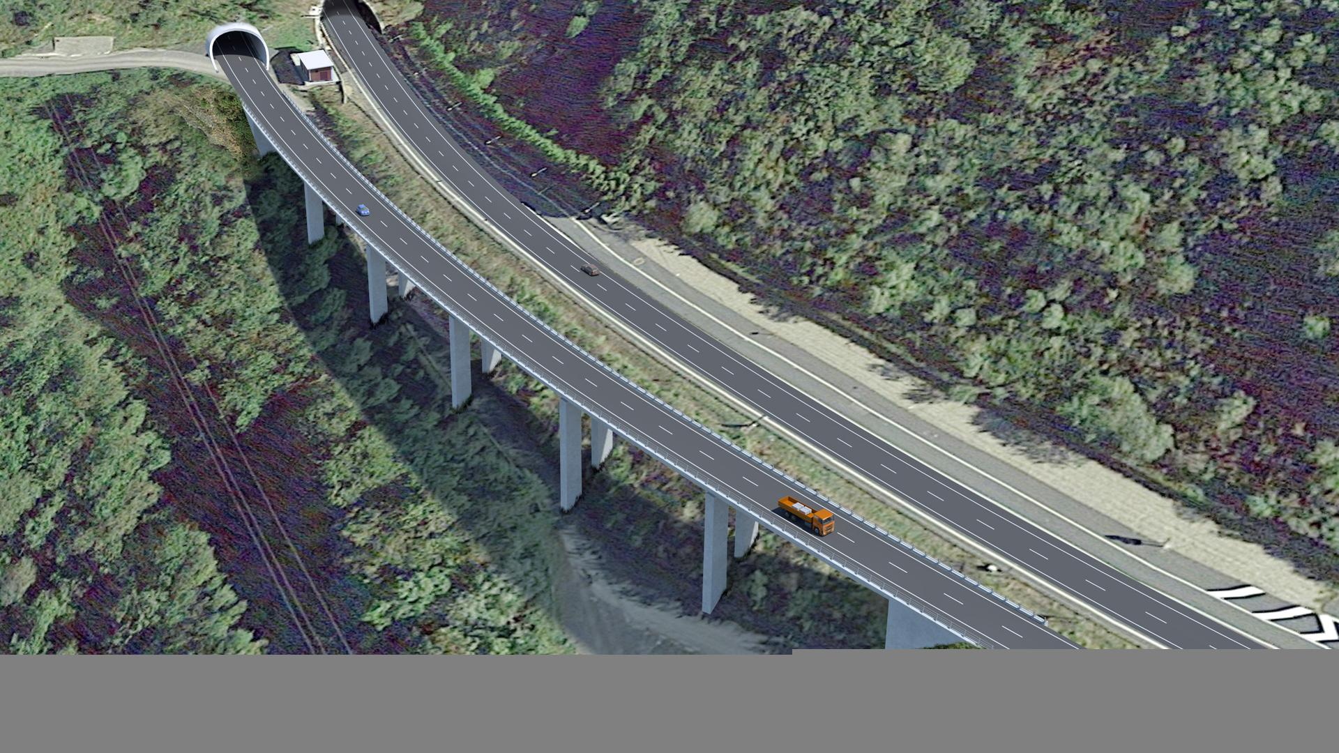 Recreación de la duplicación de los túneles de Belate y Almandoz. En imagen, la futura entrada sur de las galerías de Almandoz, con el actual túnel a la derecha y el nuevo túnel a la izquierda
