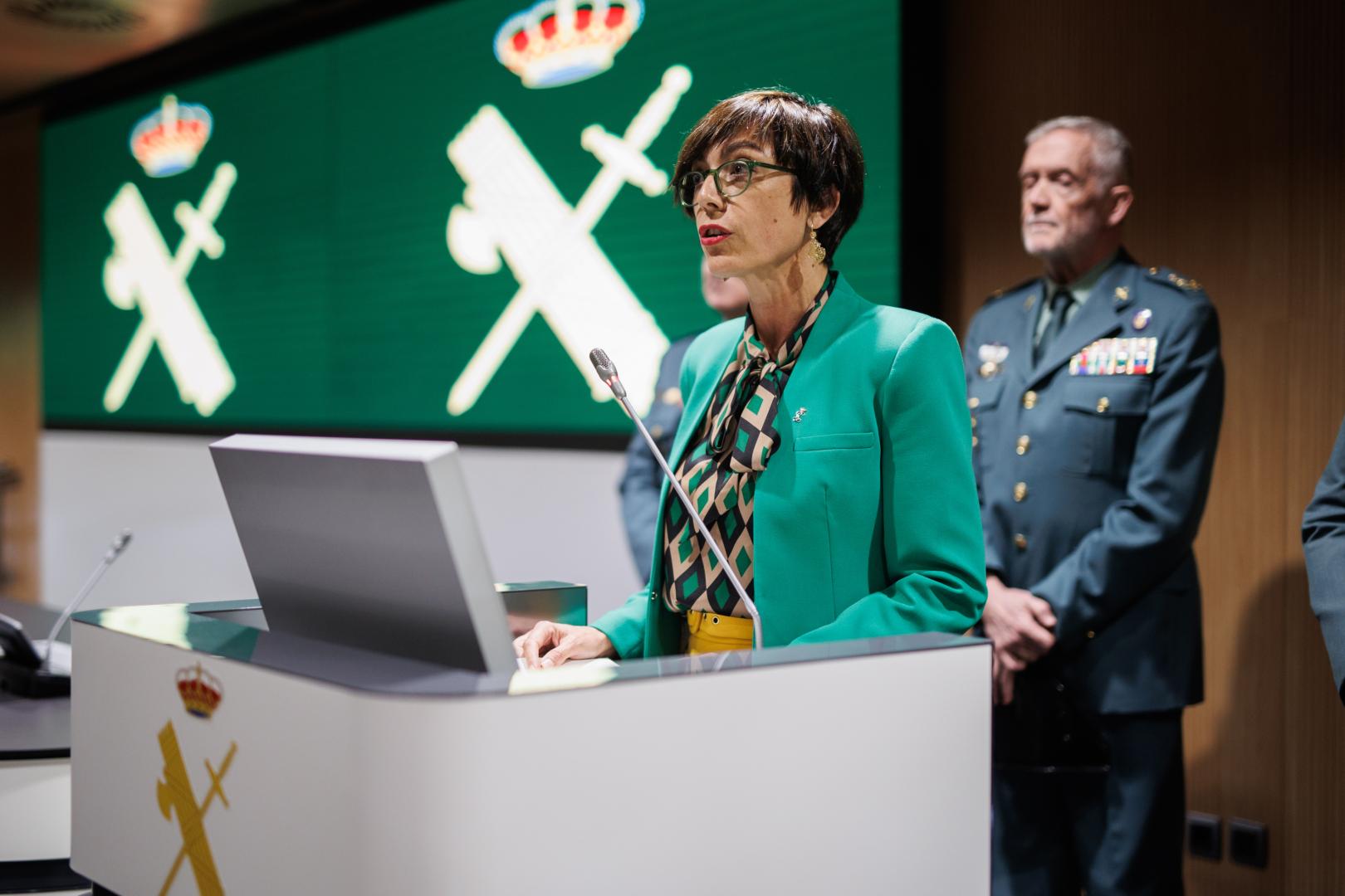 La directora general de la Guardia Civil, María Gámez, en la rueda de prensa para presentar su dimisión al frente del Instituto Armado