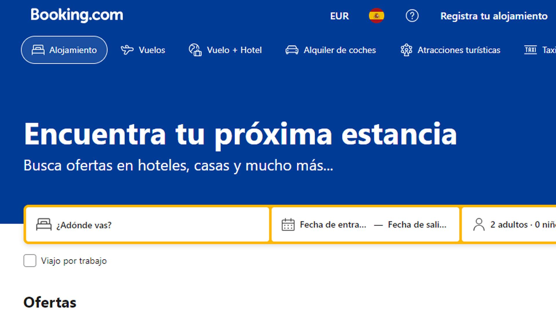 Navegador de la web de viajes Booking
