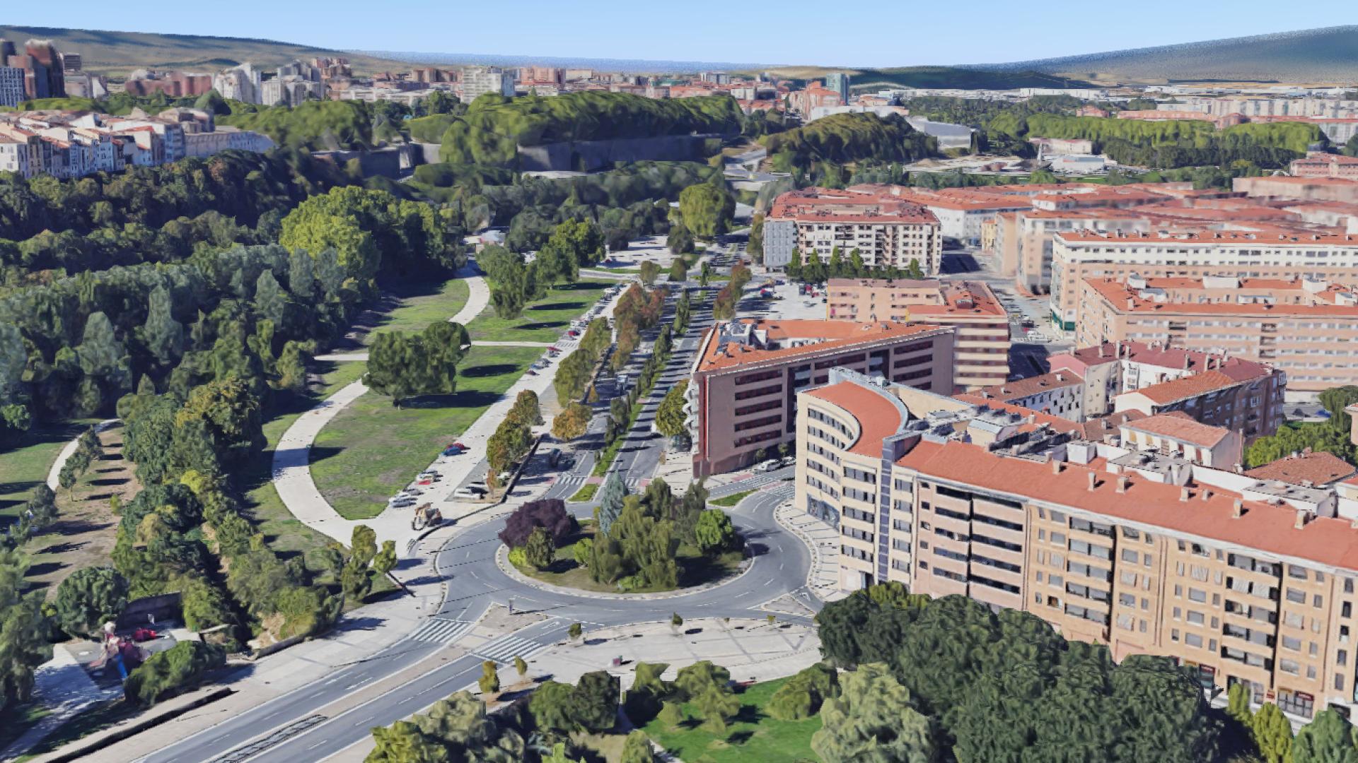 Vista aérea del Paseo del Arga en la Rochapea