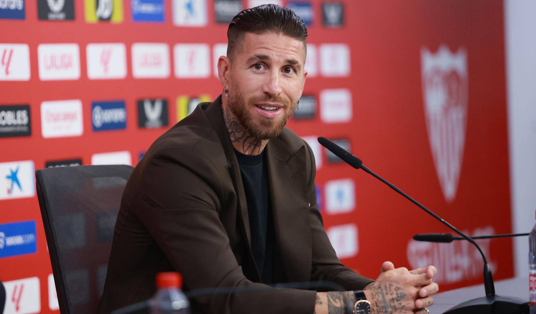 El jugador de fútbol, Sergio Ramos, se despide del Sevilla Fútbol Club ante la prensa