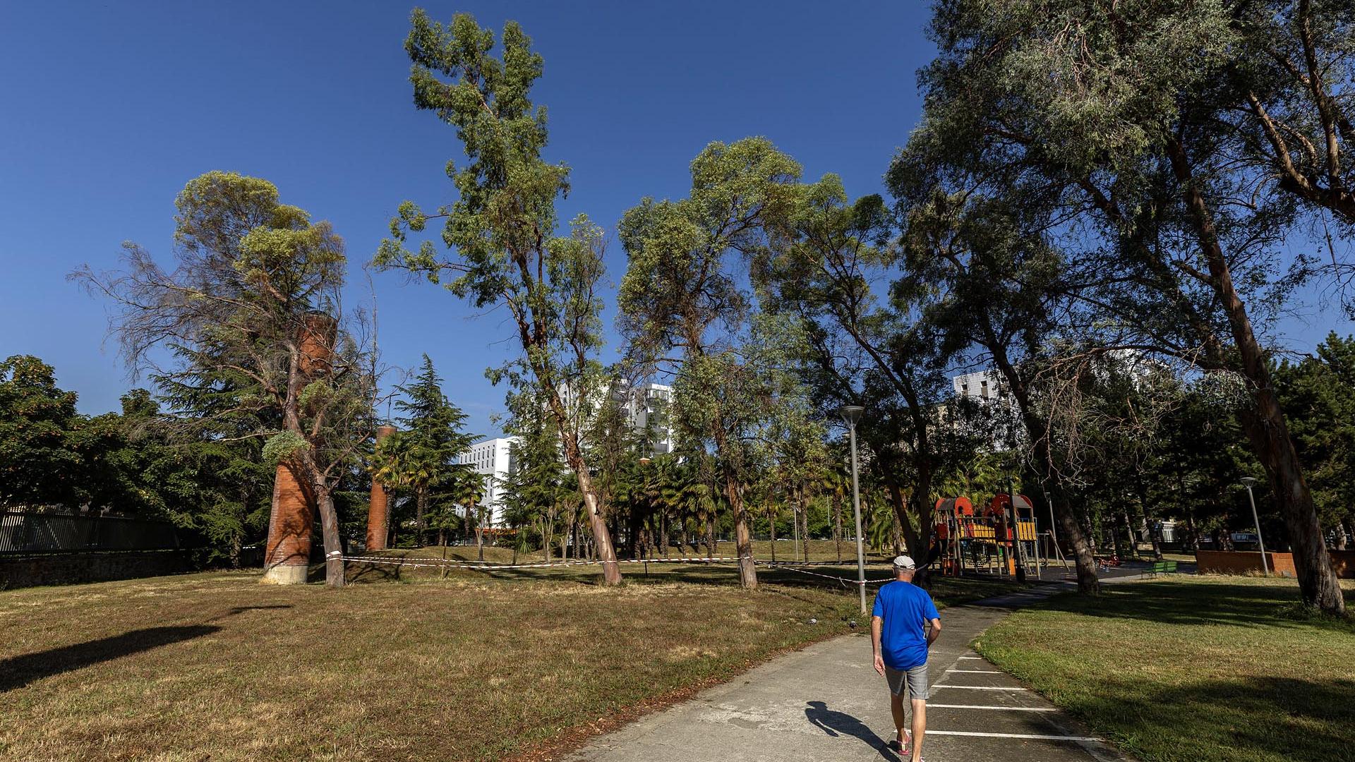 Fotos de los desperfectos y el abandono que sufre el parque del Mundo de Pamplona. /