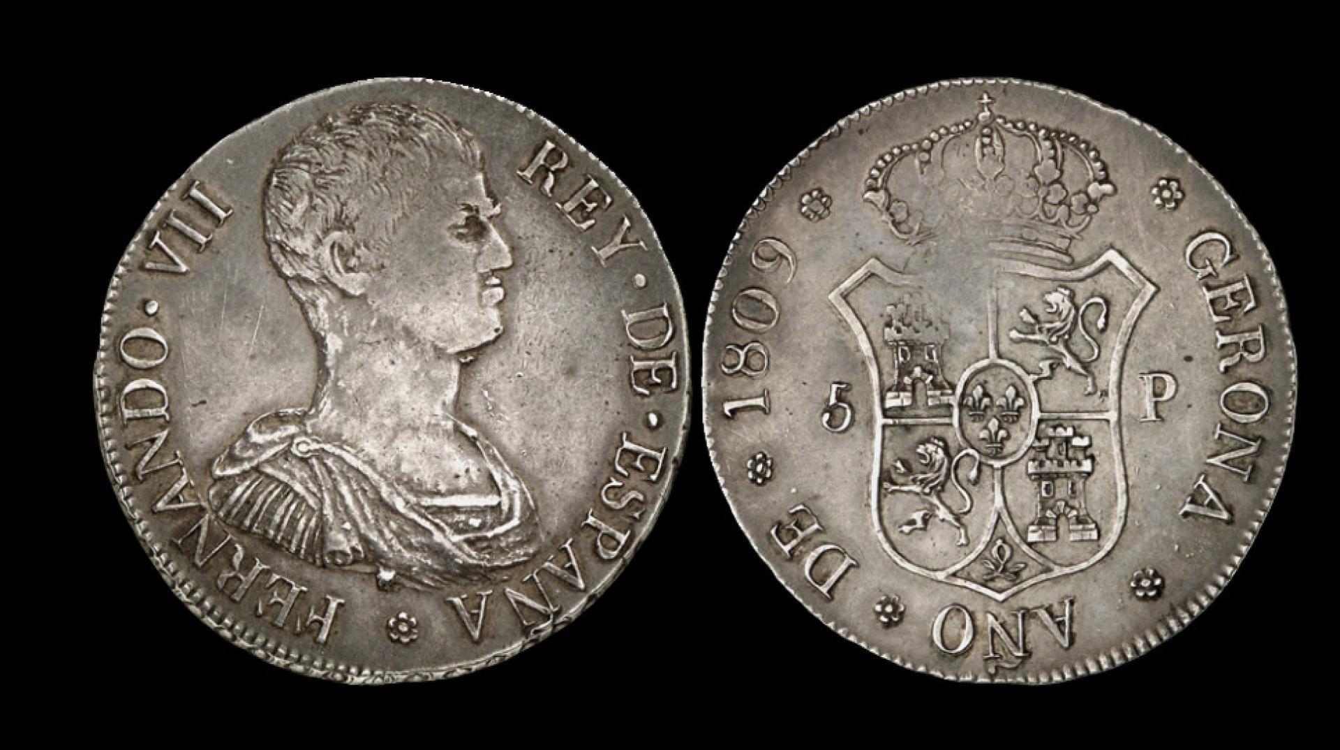 Duro acuñado en 1809 en Gerona