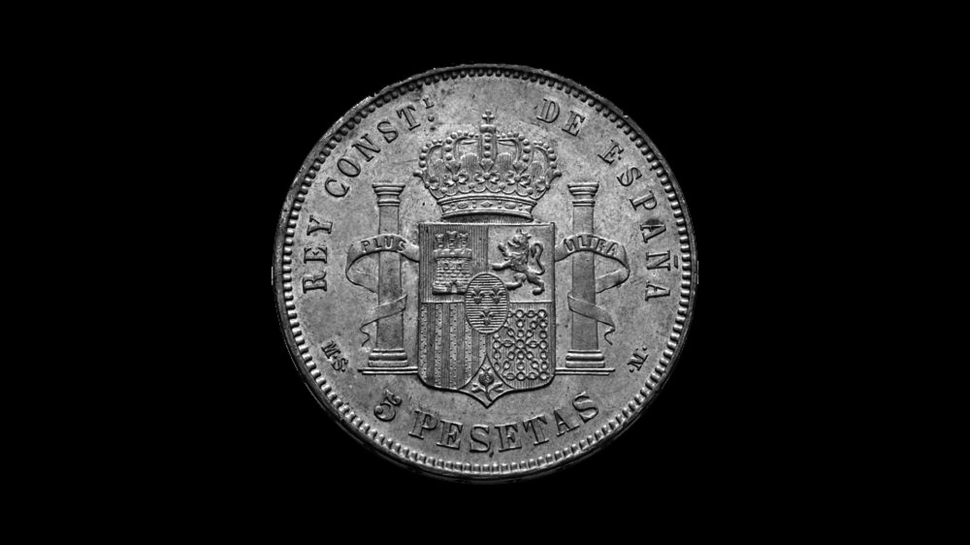 Reverso de la moneda de 5 pesetas con las siglas MSM