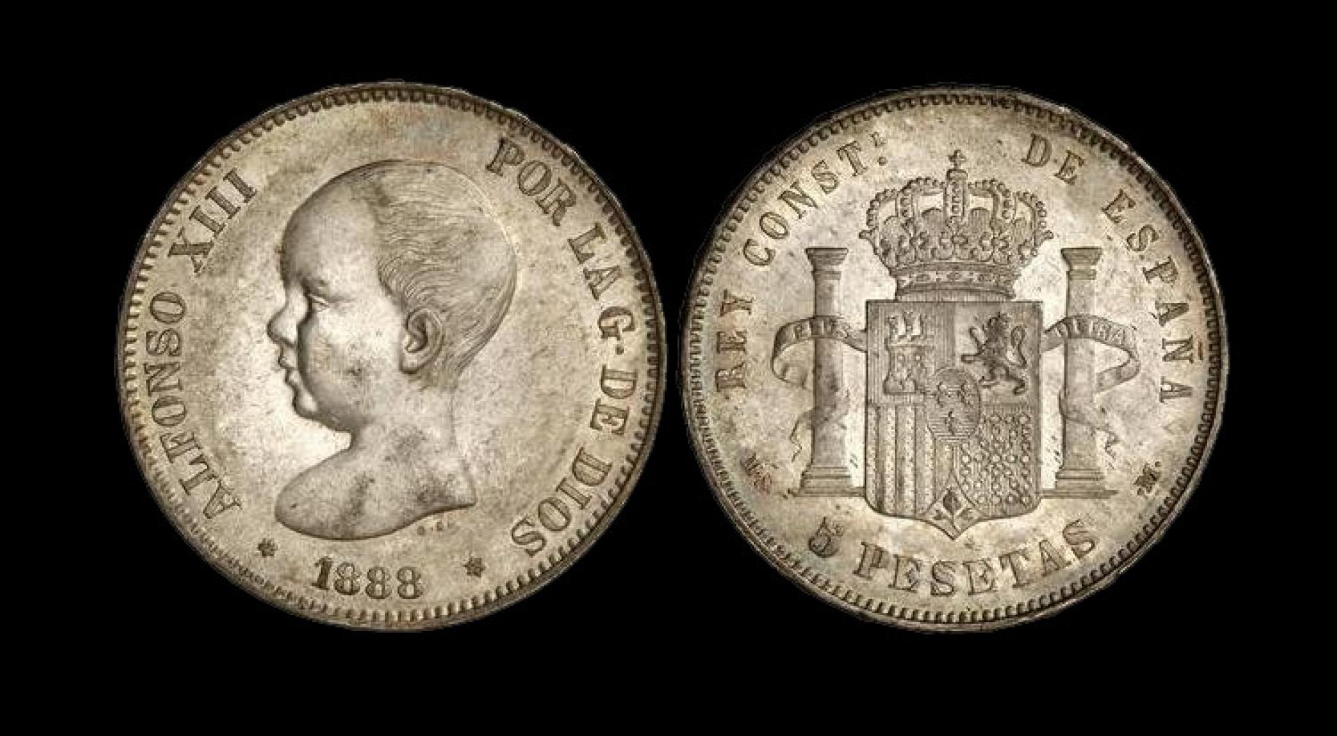 Moneda de 5 pesetas con las siglas MSM