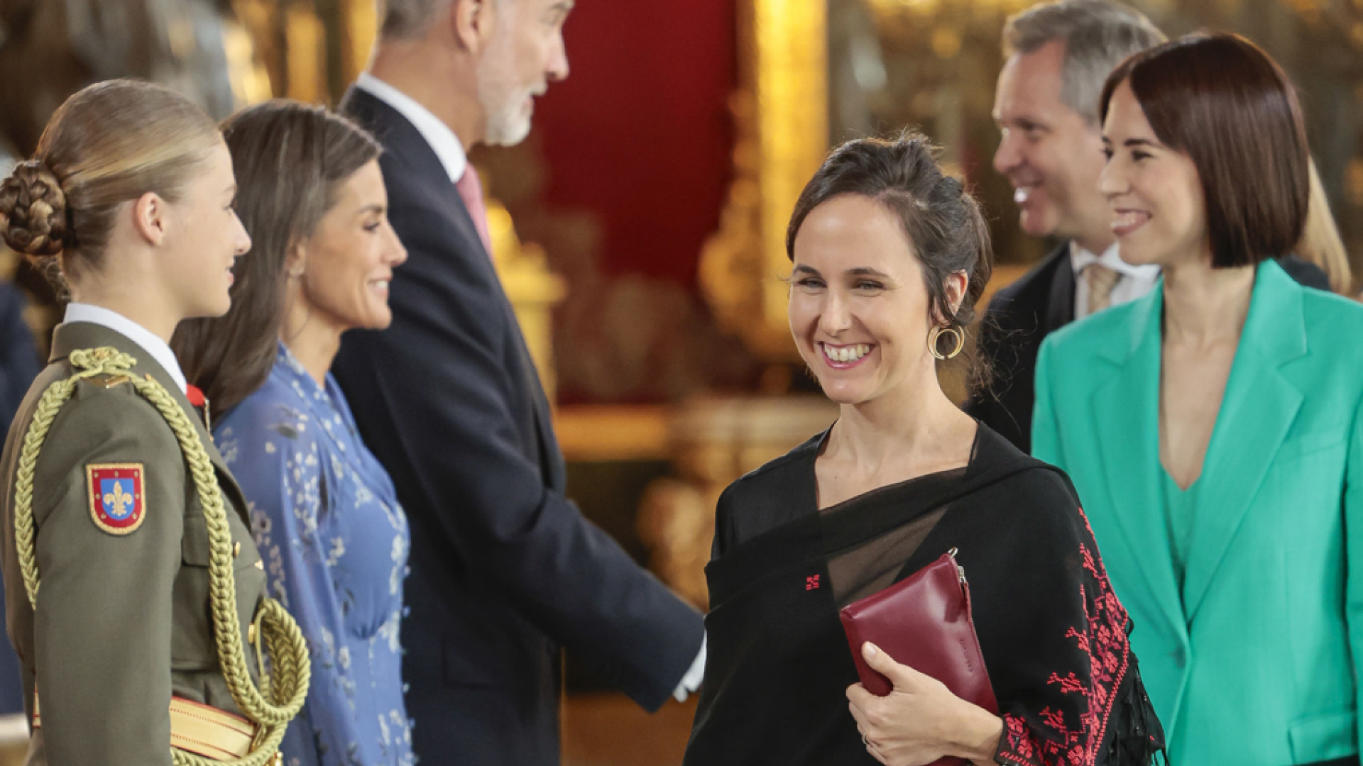 Ione Belarra, tras saludar a los Reyes en el besamanos del 12 de octubre de 2023.