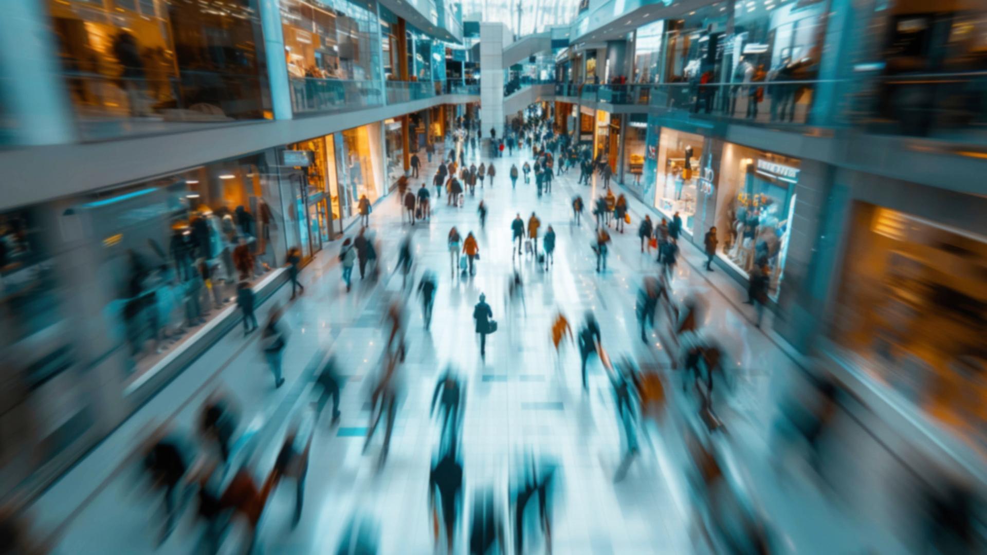 Gente realiza compras en un centro comercial /