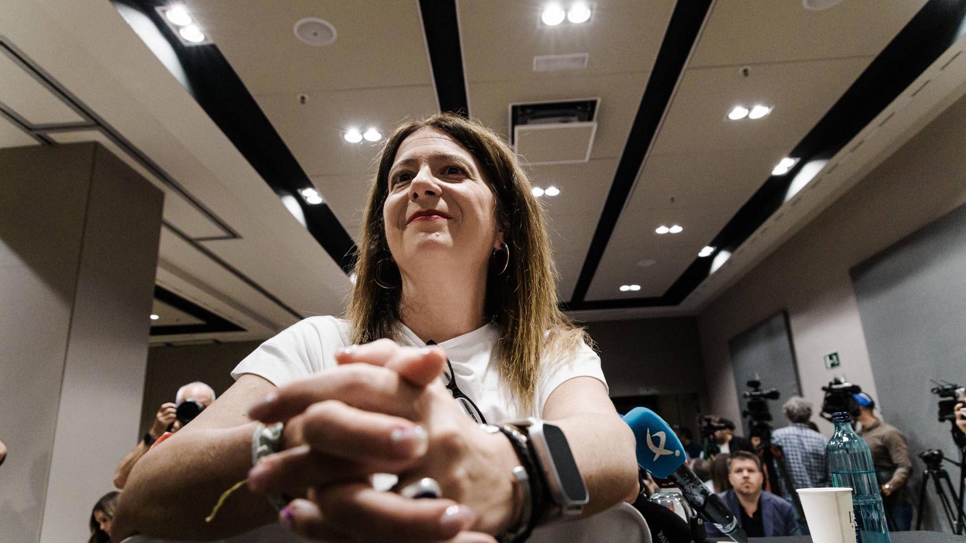 Leire Díez, durante la rueda de prensa que ofreció el pasado mes de junio