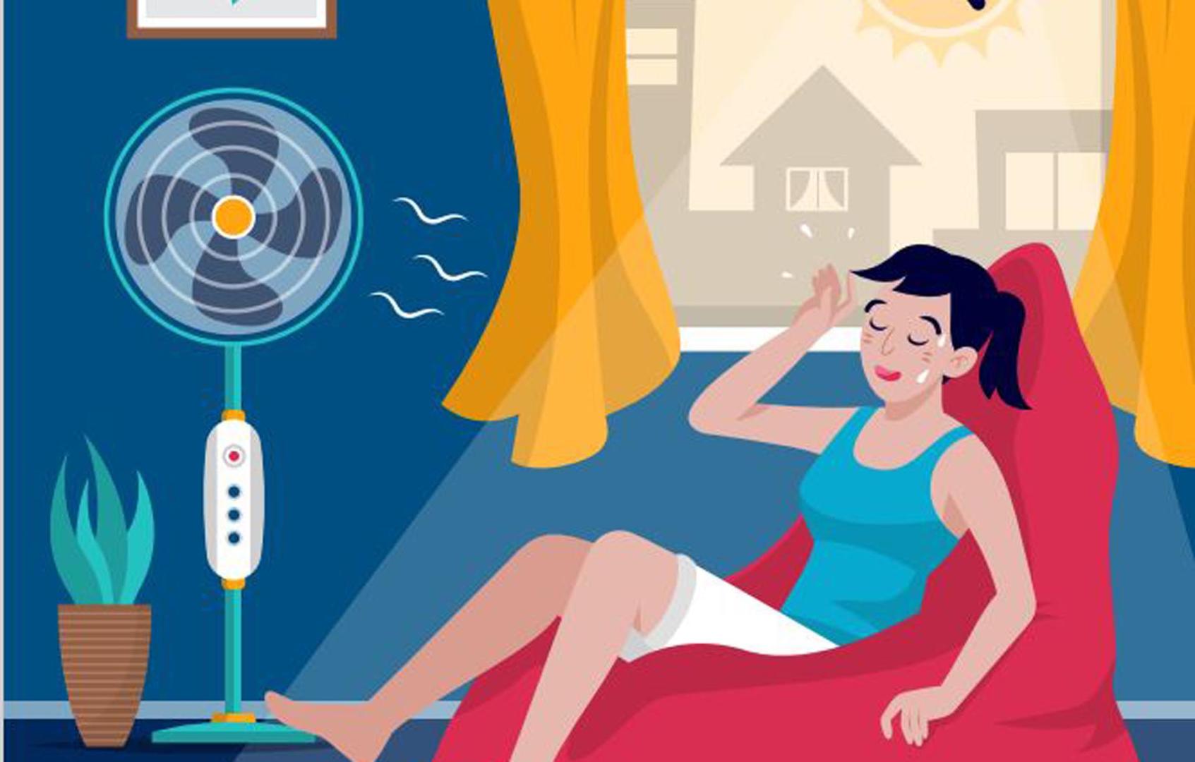 Ilustración de una mujer con el aire acondicionado encendido