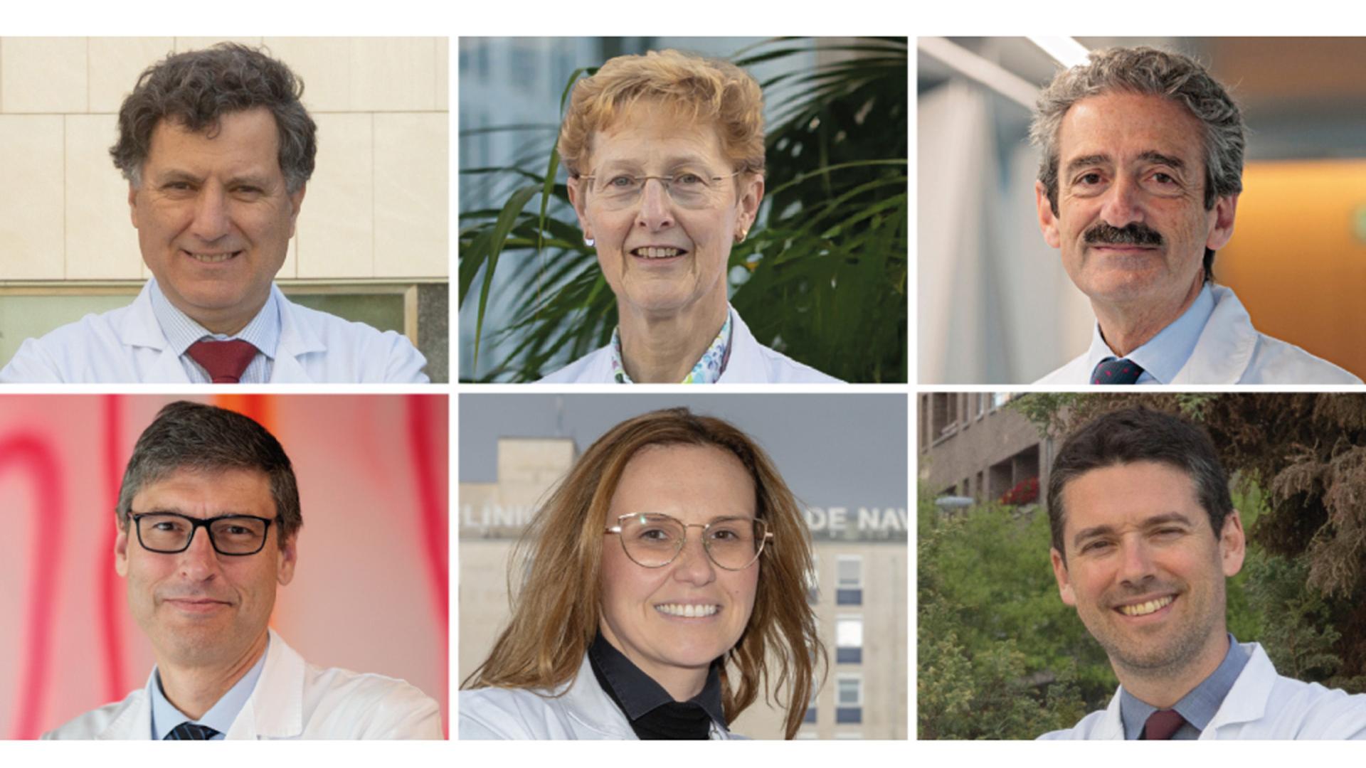 Los doctores Ignacio Melero, Gema Frühbeck, Bruno Sangro, Antonio González, María Rodríguez y Miguel Fernández de Sanmamed investigadores de la Clínica y del Cima Universidad de Navarra