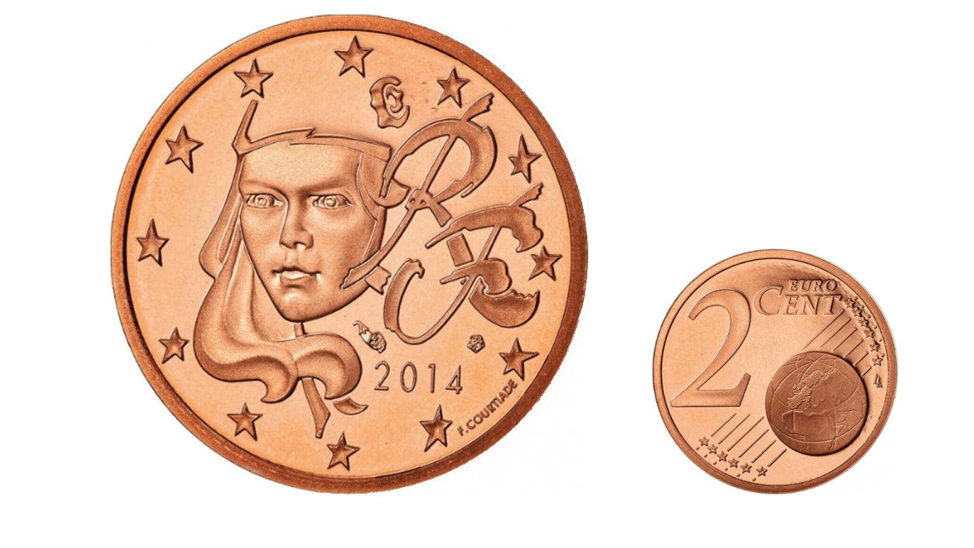 Cara nacional y común de la moneda de 2 céntimos francesa