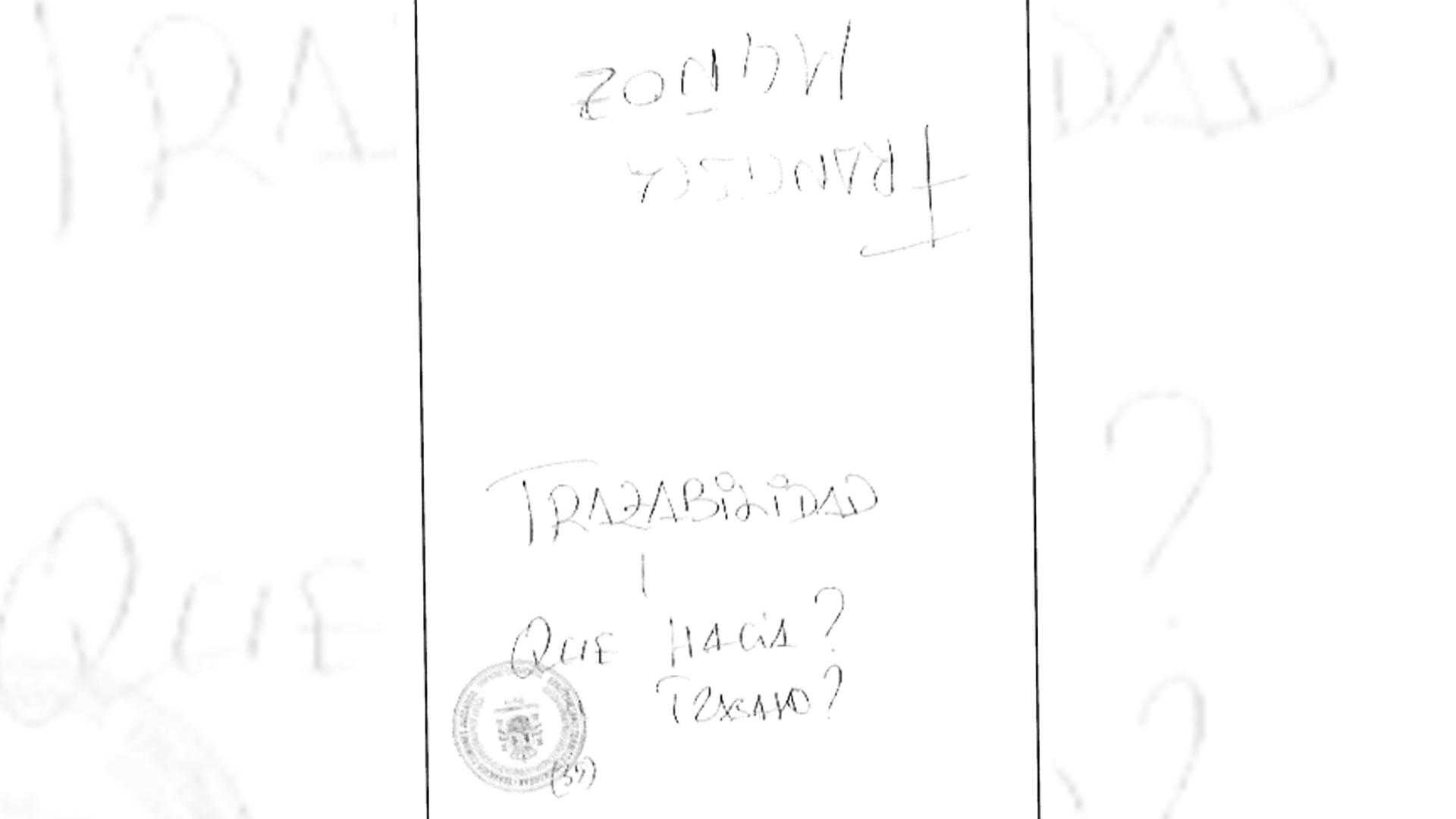 Imagen de la nota manuscrita hallada en el registro domiciliario de Antxon Alonso sobre Francisca Muñoz /