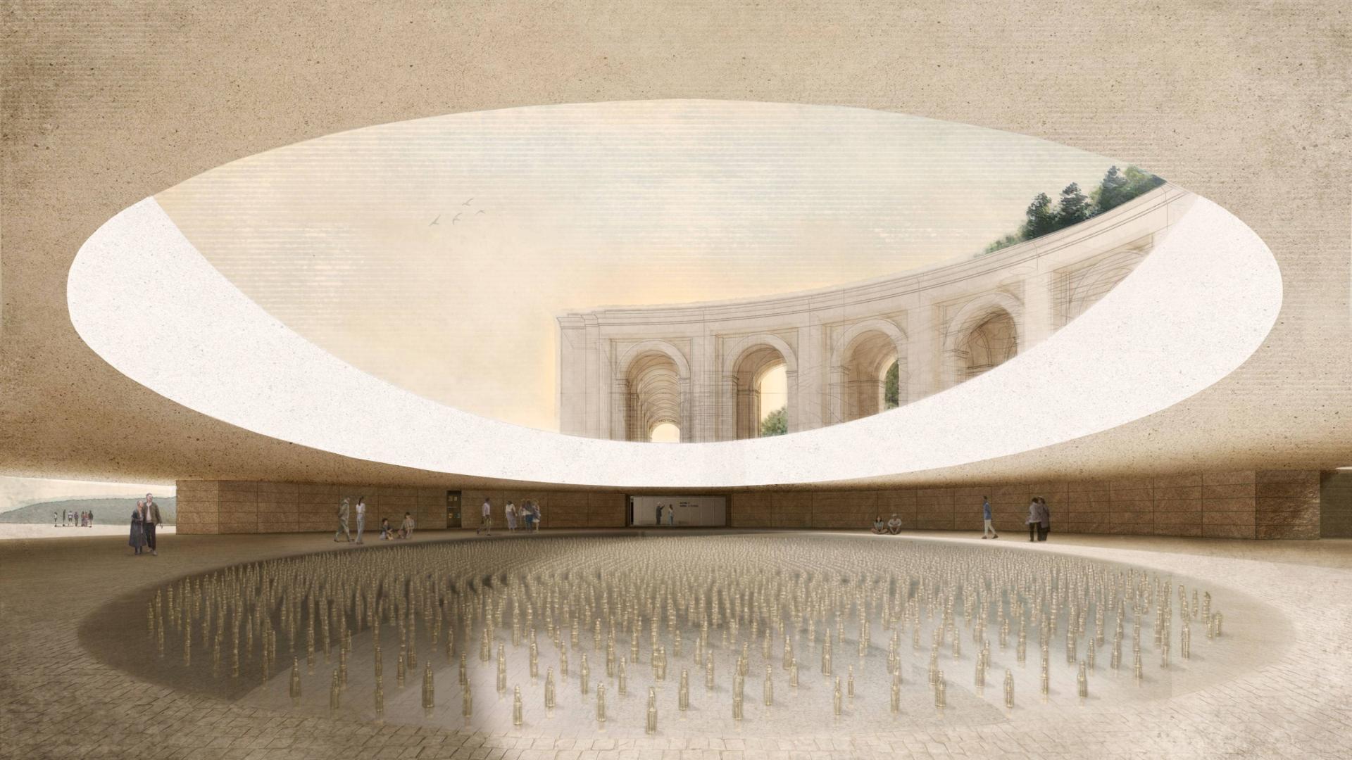 Recreación del nuevo patio de acceso al Memorial de Cuelgamuros