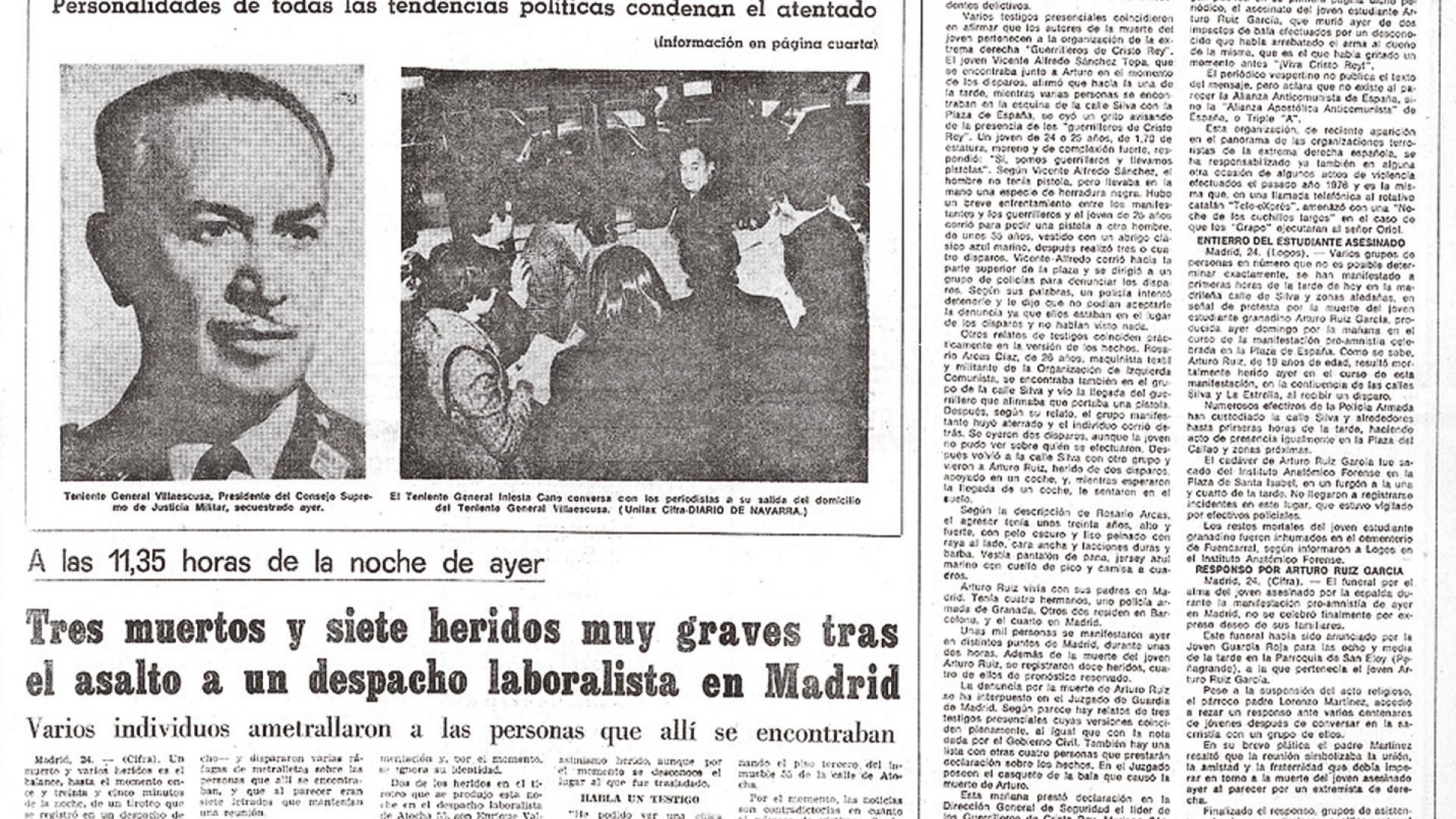 La portada con el secuestro de Villaescusa y la matanza de Atocha /