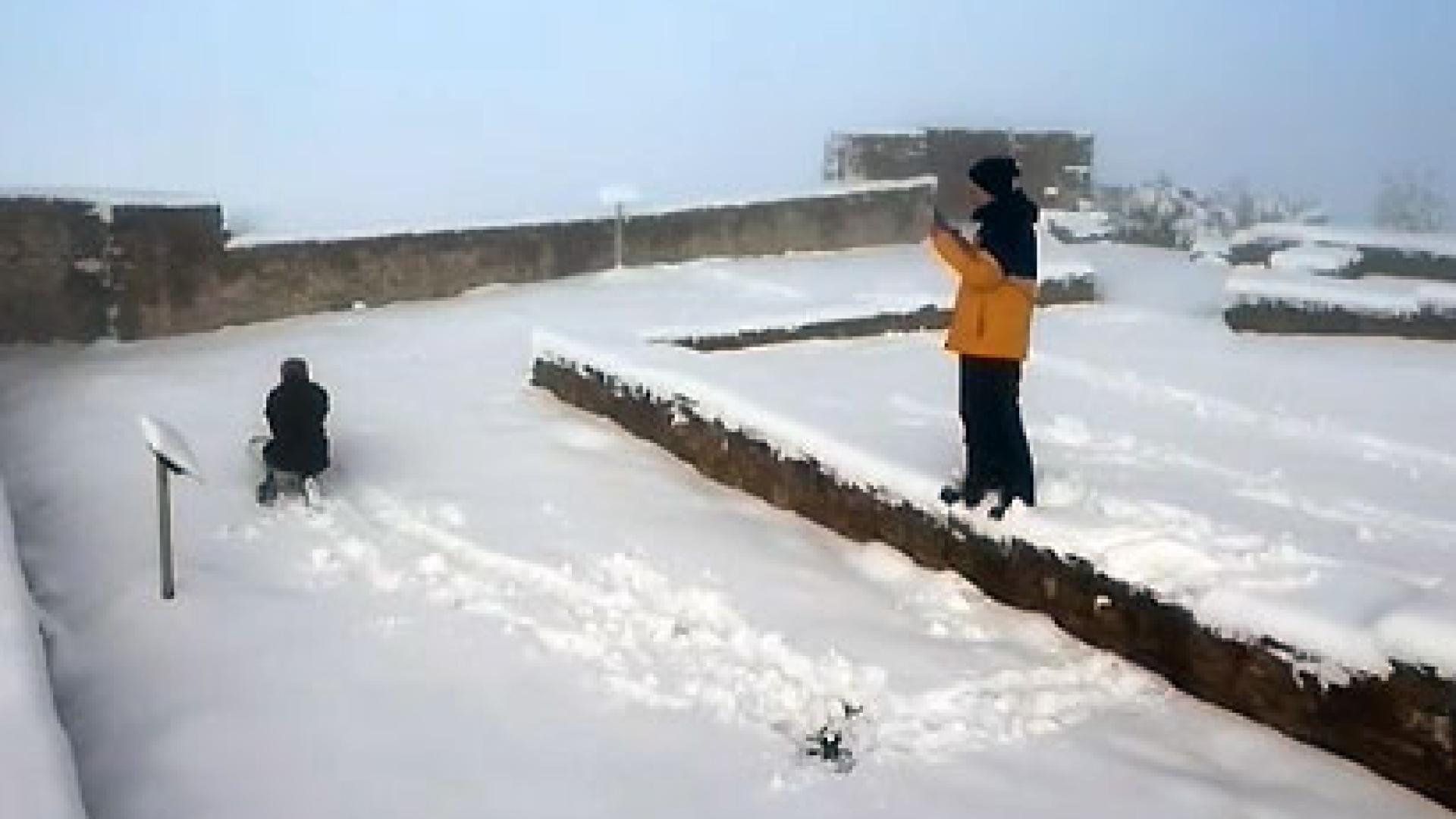 Vídeo de la nieve que cubre este viernes el monte Irulegi (893 metros), en el valle de Aranguren.