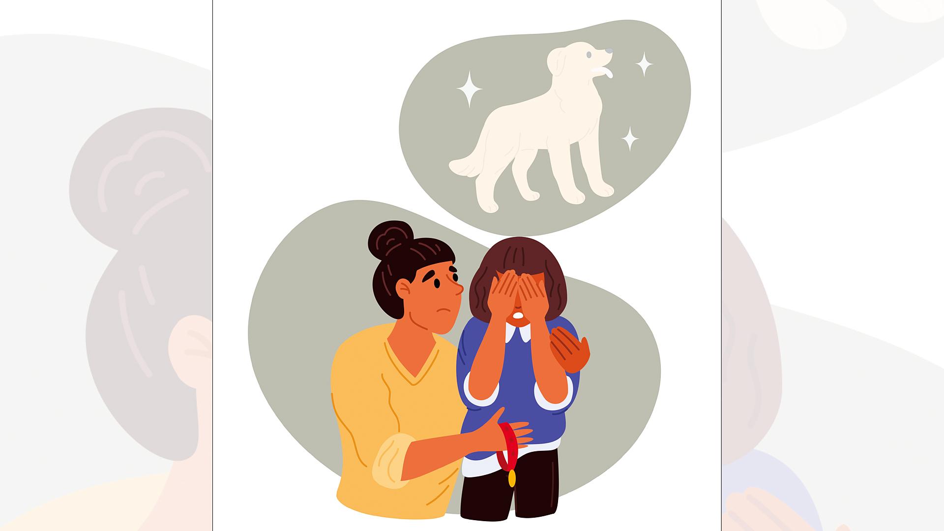 Una madre consuela a su hija tras el adiós a su mascota /