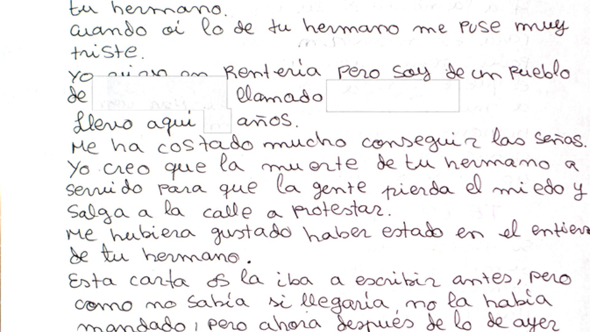 Misiva enviada a la familia Blanco Garrido