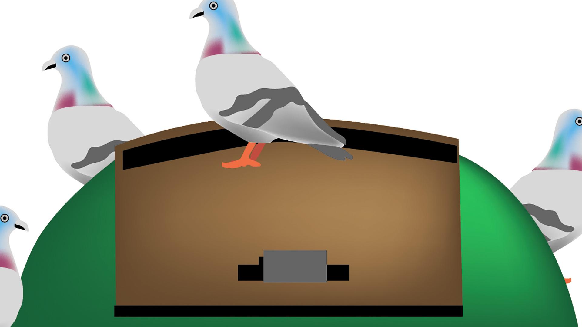 Dibujo de palomas sobre un contenedor
