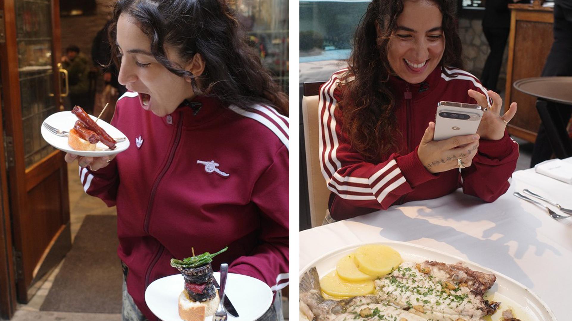 Un influencer del Arsenal probando varios platos de comida en San Sebastián