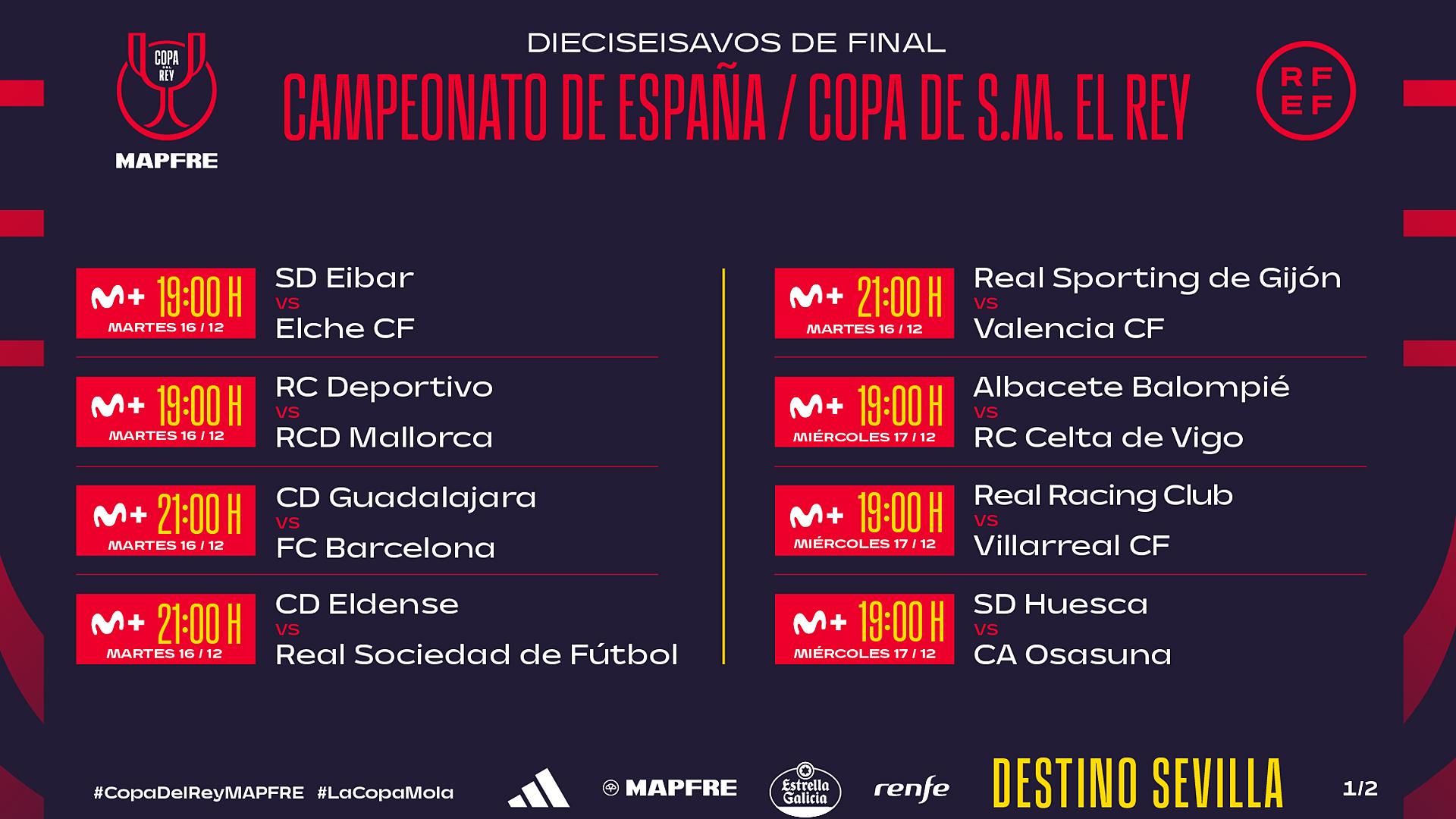 Horarios de los dieciseisavos de final de la Copa del Rey 2025/2026