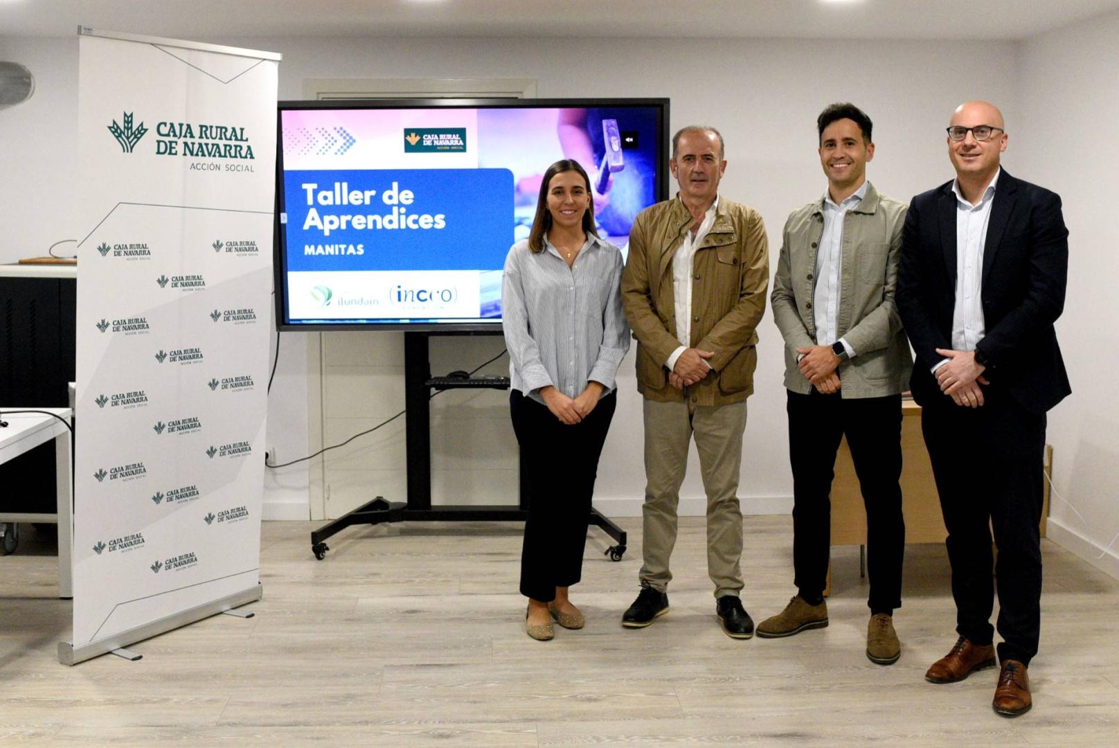 María García (Acción Social Caja Rural), Manuel Sanz (Fundación Ilundain), Adrián Miranda (Fundación INCCO) y Javier Martínez (Acción Social Caja Rural)