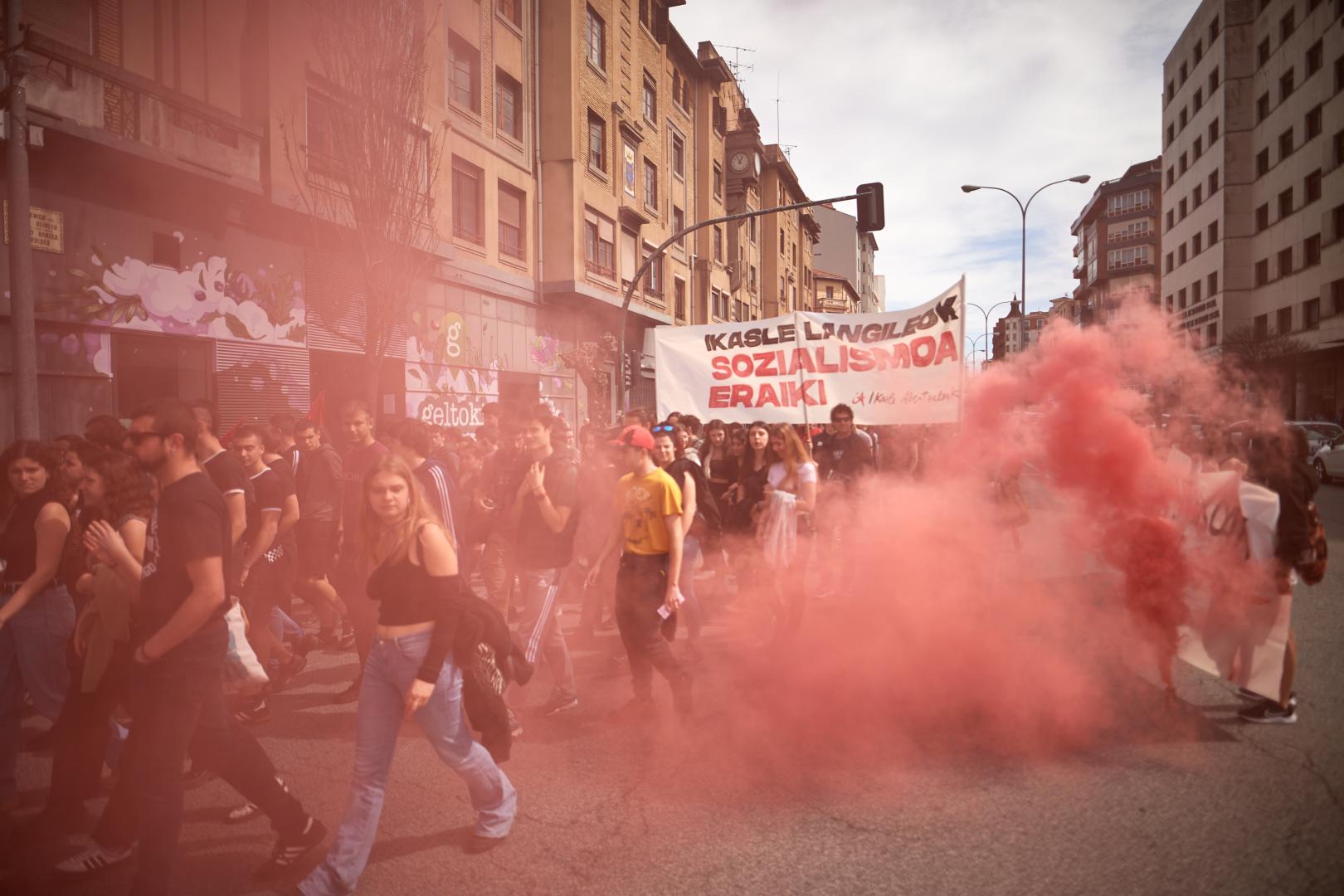 Manifestación en Pamplona por una huelga estudiantil que convocó Ikasle Abertzaleak en 2023. El sindicato ha pasado a denominarse Ikasle Antolakunde Sozialista