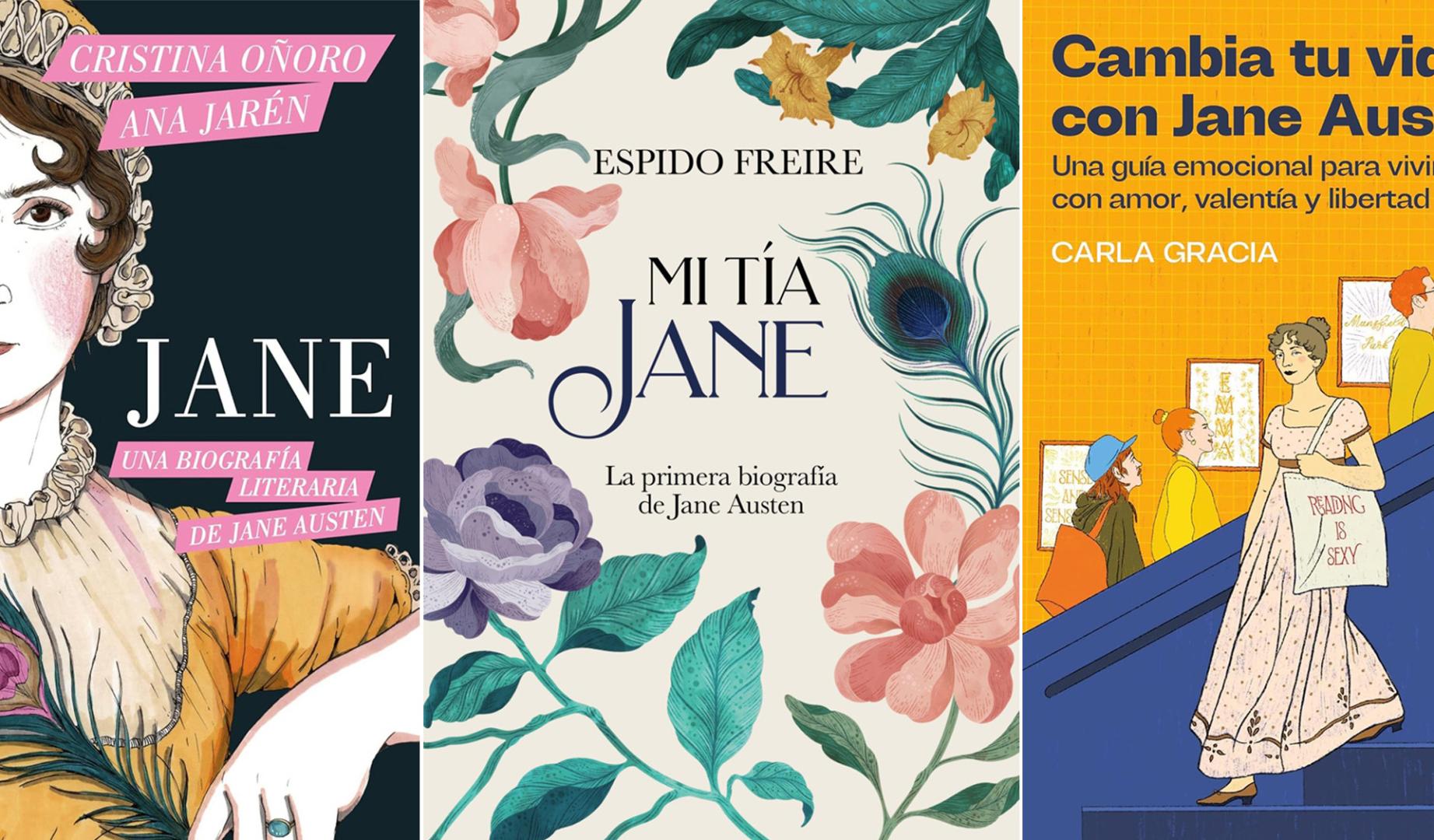 Portadas de algunos de los trabajos que se han editado con motivo del 250 aniversario del nacimiento de Jane Austen