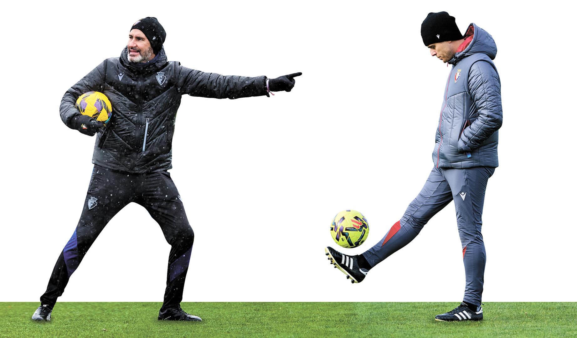 A la izda., Vicente Moreno en un entrenamiento la pasada temporada con Osasuna. A la dcha., Alessio Lisci, en un reciente entrenamiento en Tajonar
