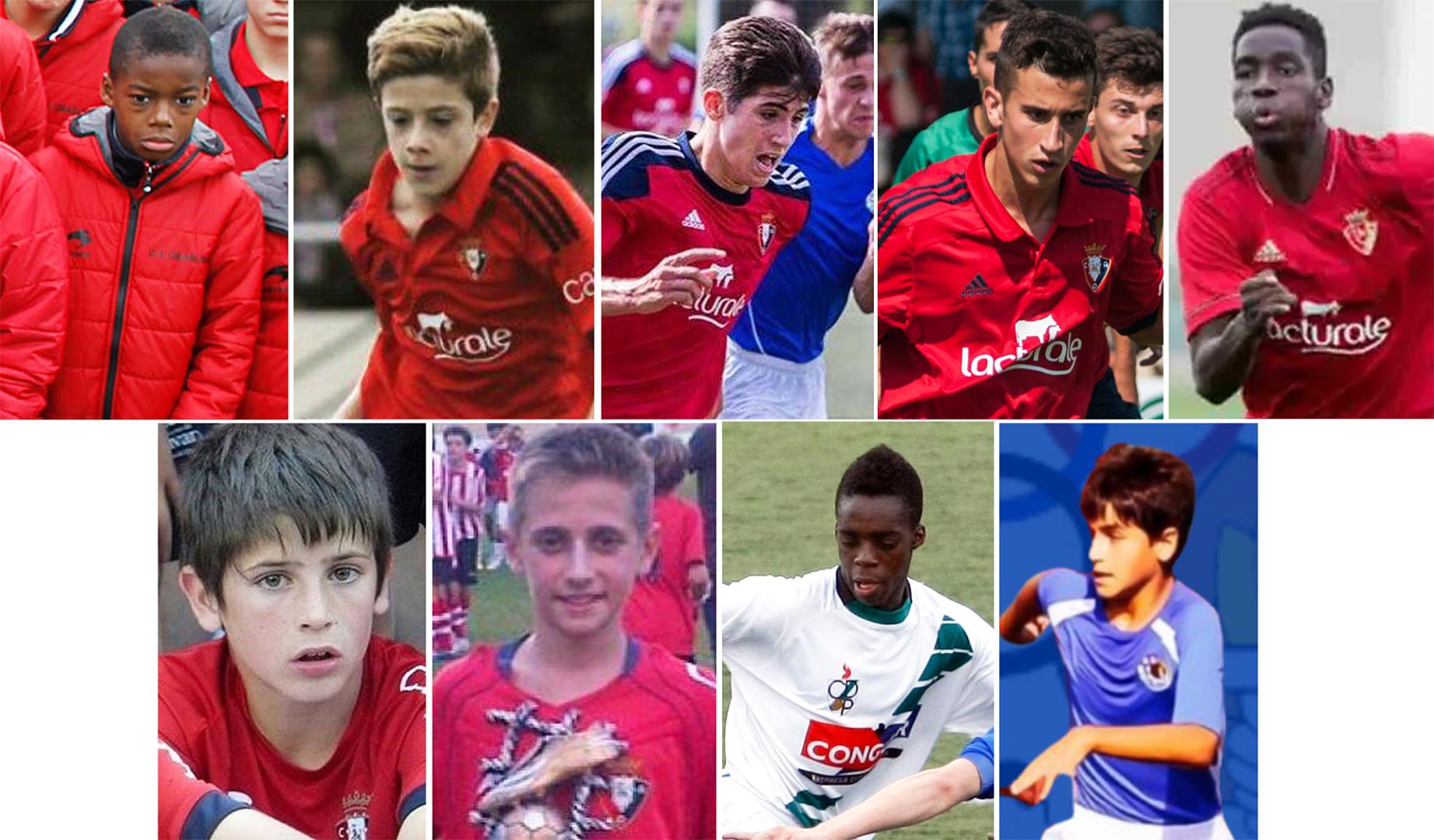 En la fila superior, de izda. a dcha., Nico Williams, Nico Serrano, Jesús Areso, Álex Berenguer y Adama Boiro. En la fila inferior, de izda. a dcha., Oihan Sancet, Robert Navarro, Iñaki Williams y Beñat Prados