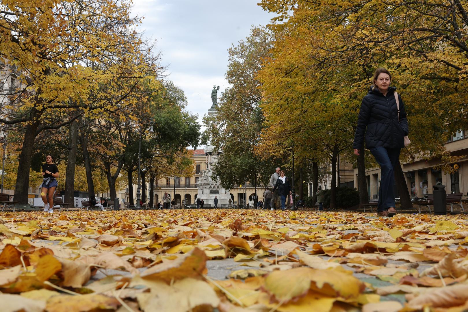 Imagen otoñal del paseo de Sarasate, del pasado noviembre, con un pavimento alfombrado por las hojas de sus árboles