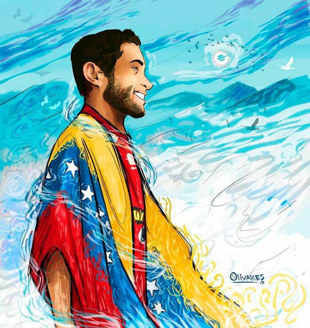 Diego Arellano, en una ilustración que hicieron en Venezuela tras su asesinato.