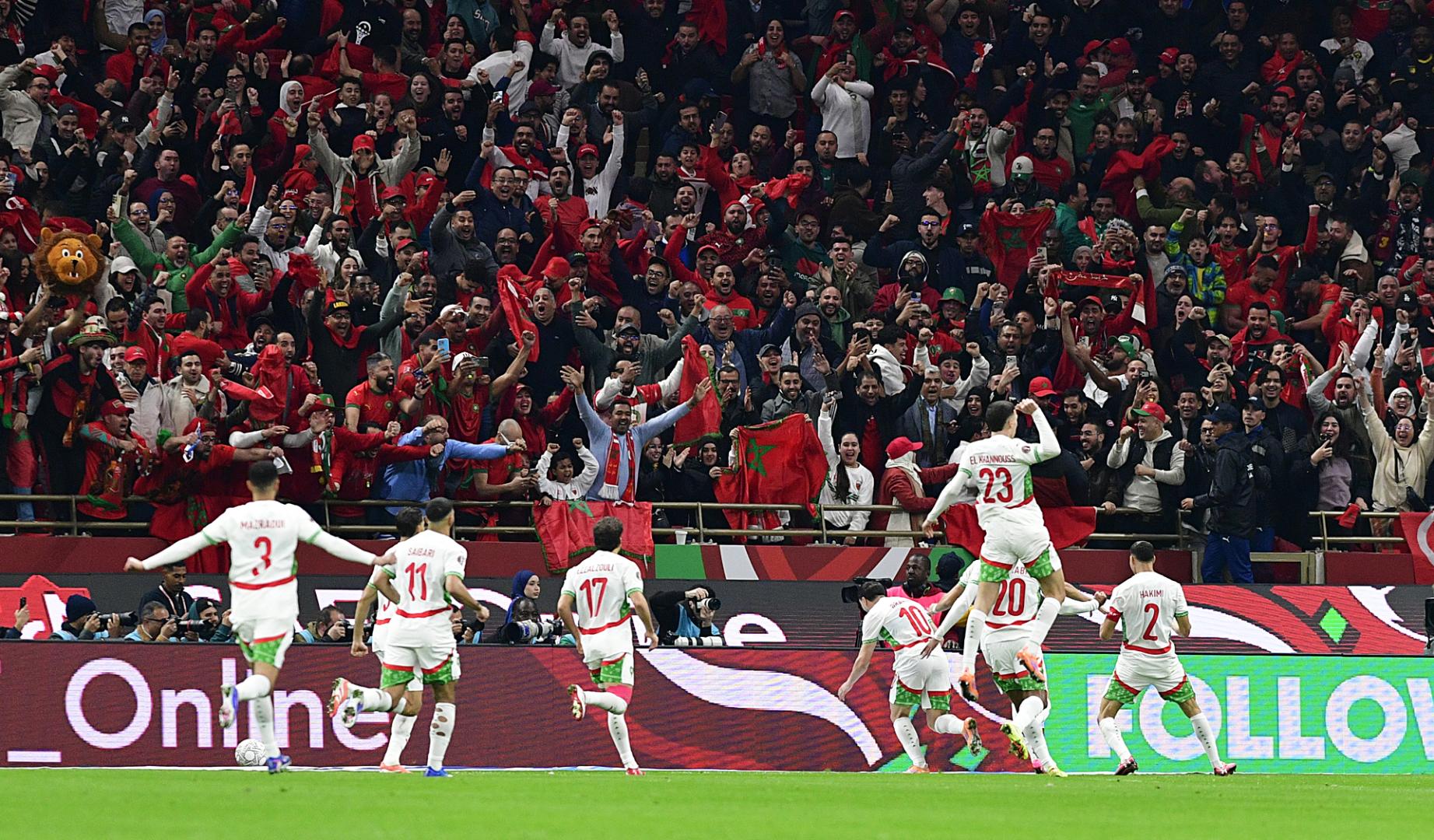 Los jugadores de Marruecos celebran el 0-1, obra del madridista Brahim Díaz