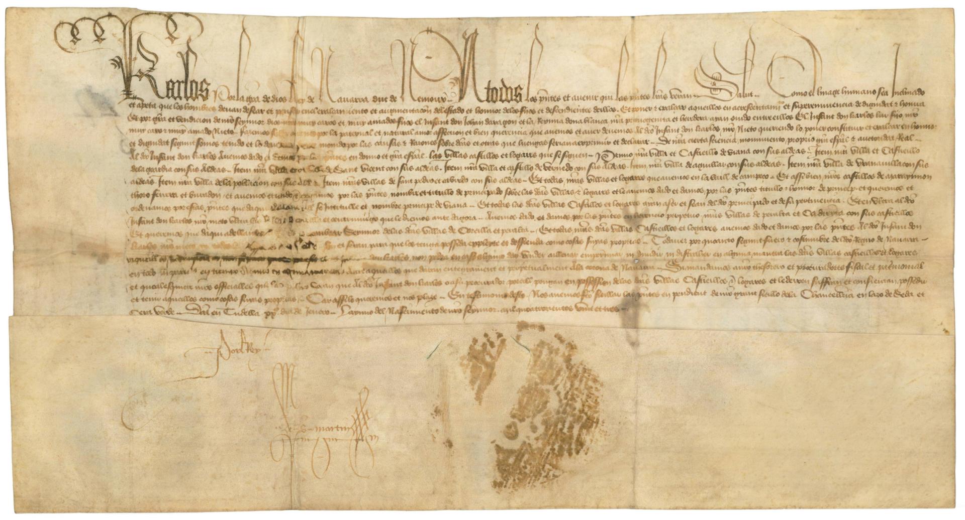 El manuscrito con el que Carlos III creó el Principado de Viana