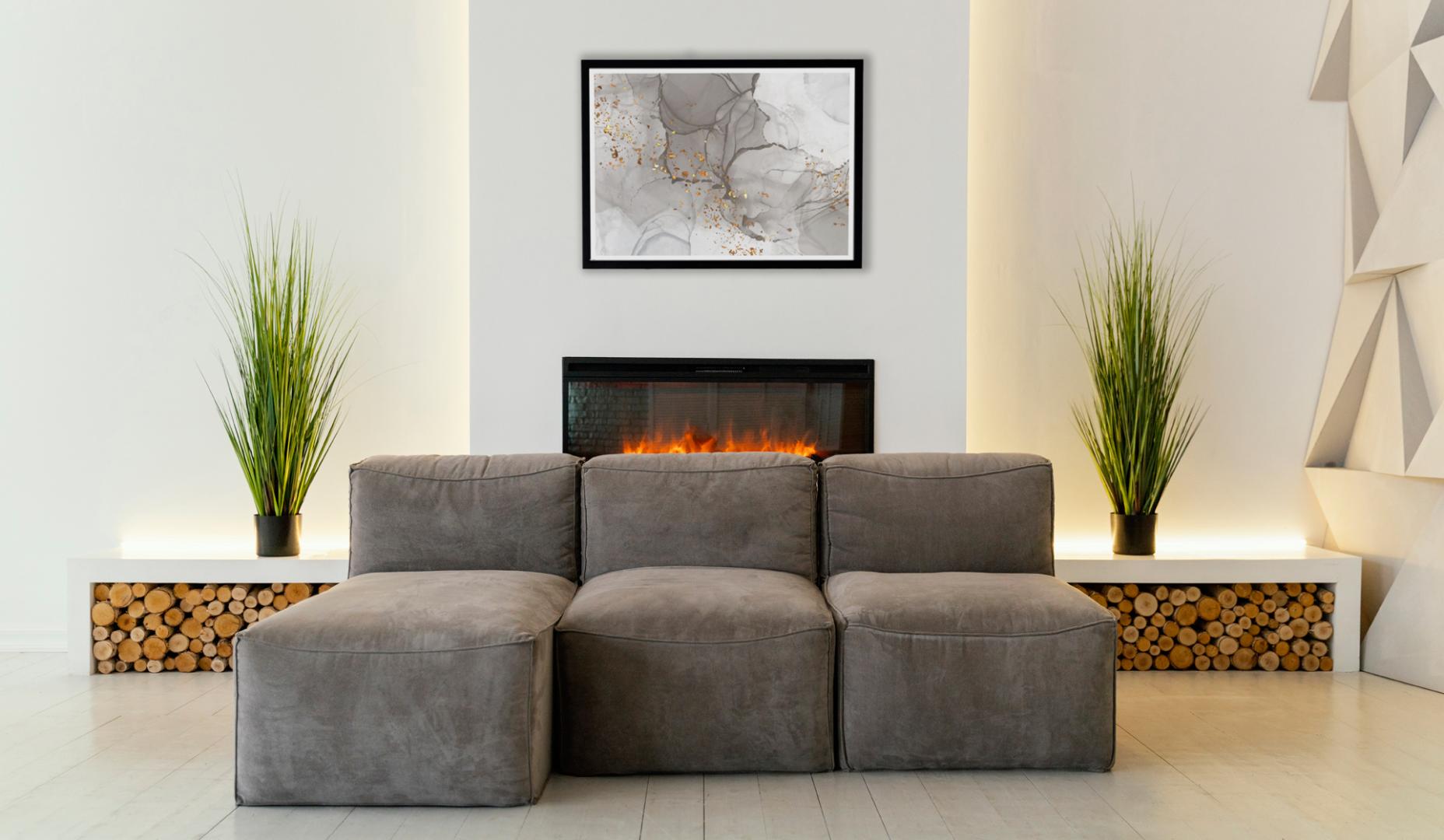Salón moderno con chimenea