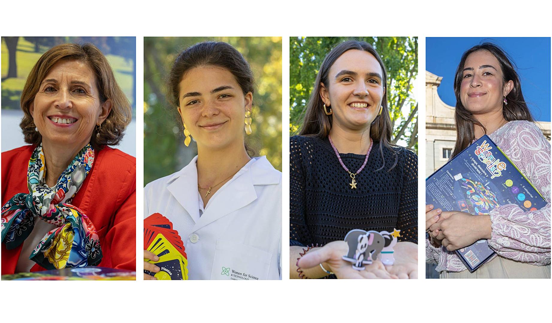 De izda. a dcha., Pilar Lostao, profesora de la Universidad de Navarra, María Gato, de Women for Science and Technology, Paula Goñi, graduada en Diseño y María Jurado, de la Unidad de Programas Profesionales