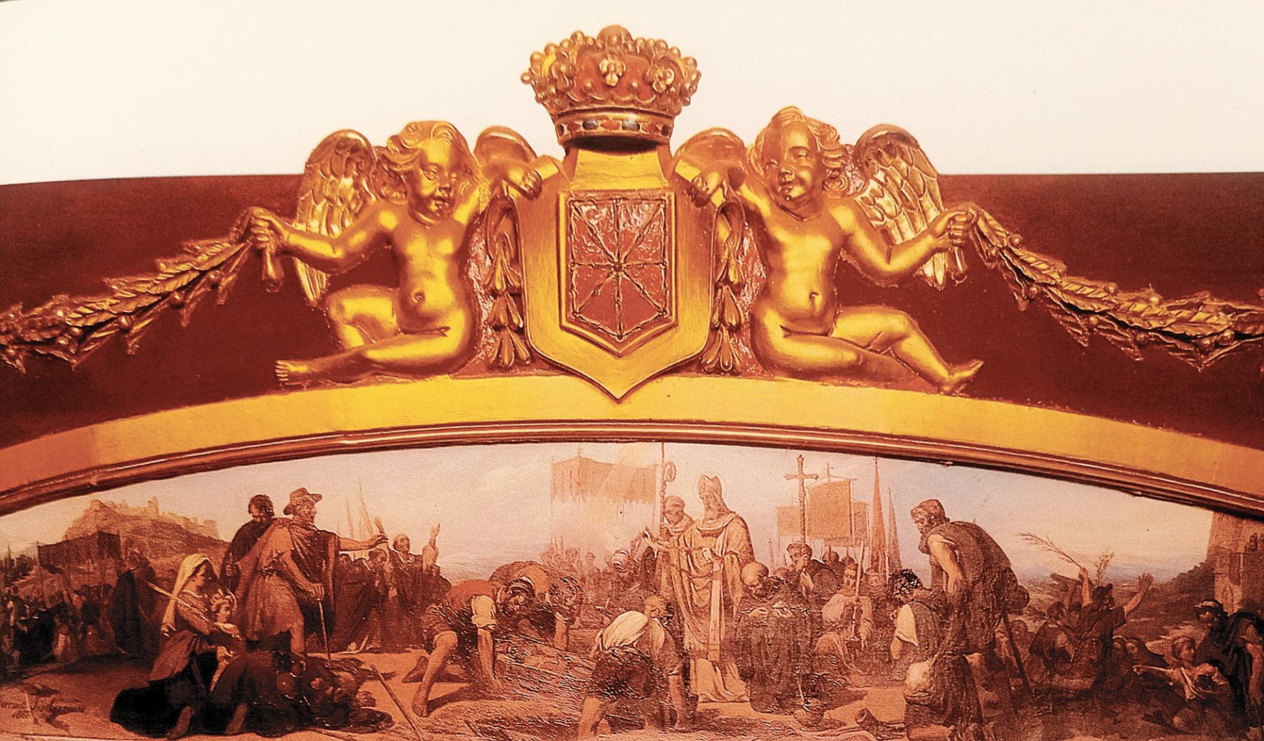 La pintura del Salón del Trono del Palacio de Diputación que representa el hallazgo de los restos mortales de San Fermín