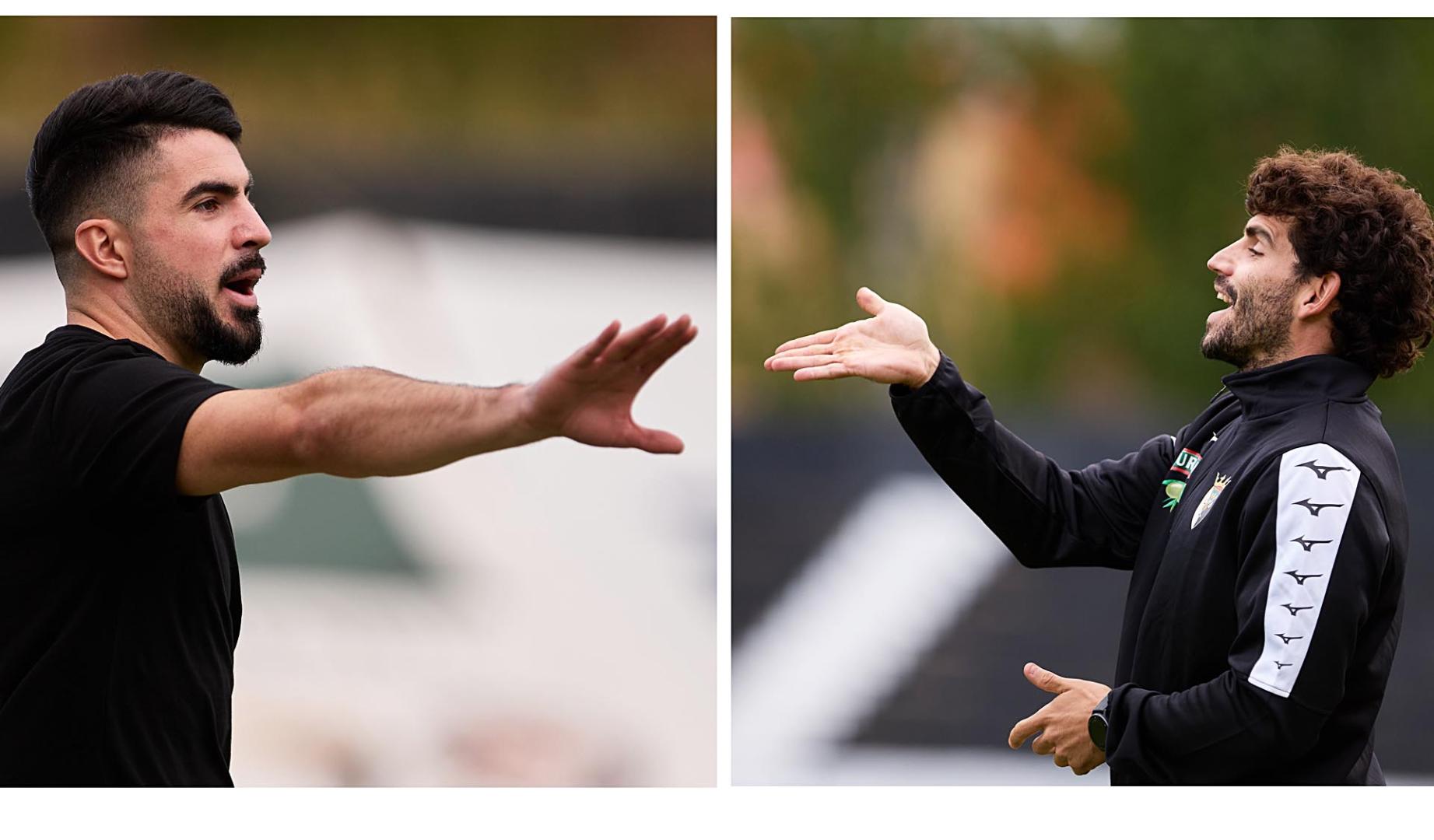 Álvaro Garrido, técnico de la Mutilvera (icda.) y Héctor Urquía, entrenador del Tudelano