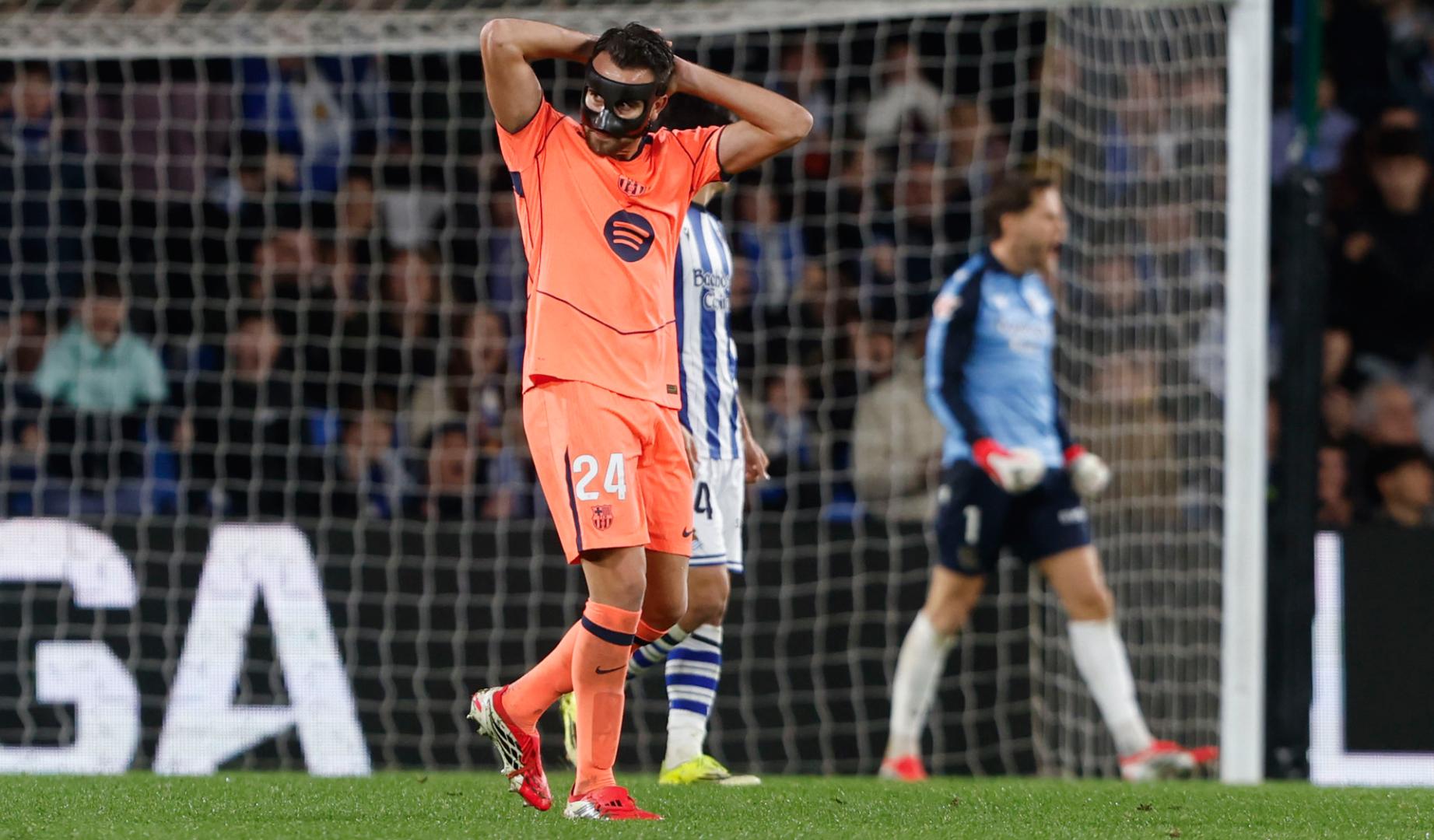 El jugador del Barcelona Eric García, durante el partido de LaLiga EA Sports que Real Sociedad y FC Barcelona