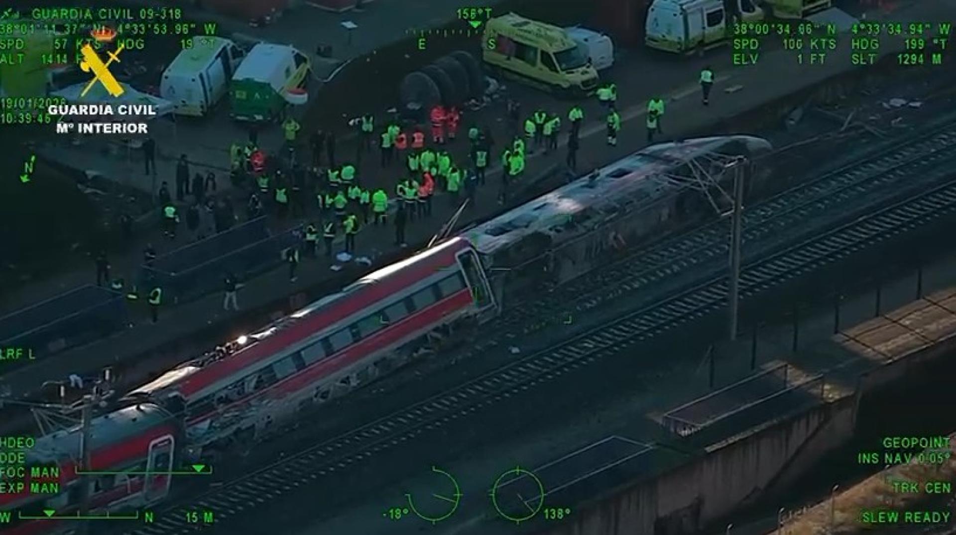Vista aérea del accidente ferroviario en Adamuz