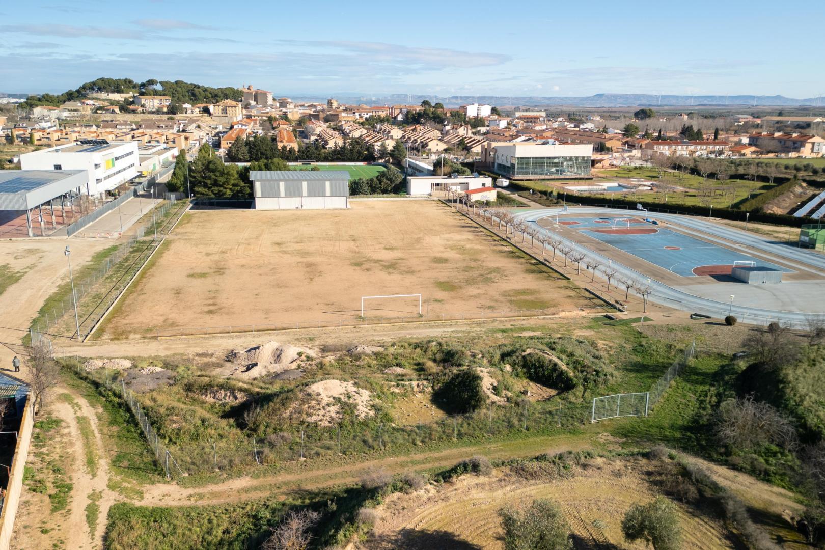 Imagen aérea de los terrenos de Cascante donde se construirá el futuro Instituto de Educación Secundaria Obligatoria del Valle del Ebro