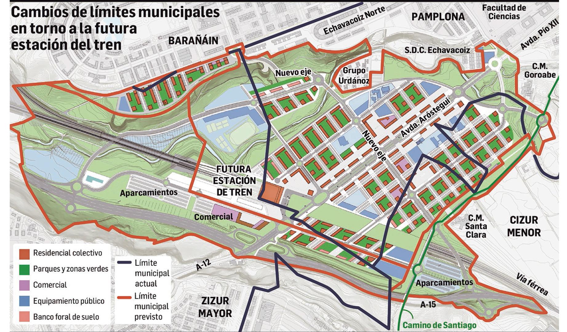 Cambios de límites municipales en torno a la futura estación del tren